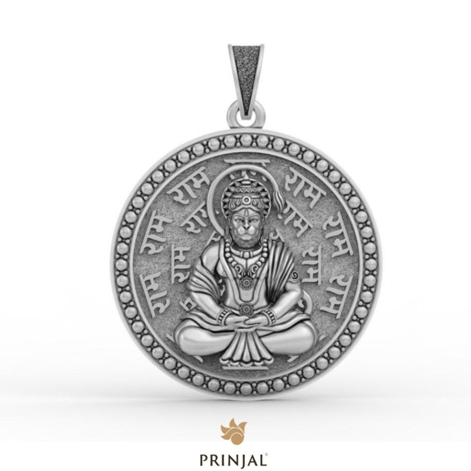 Hanuman Ji Ram Naam Engraved Silver Pendant