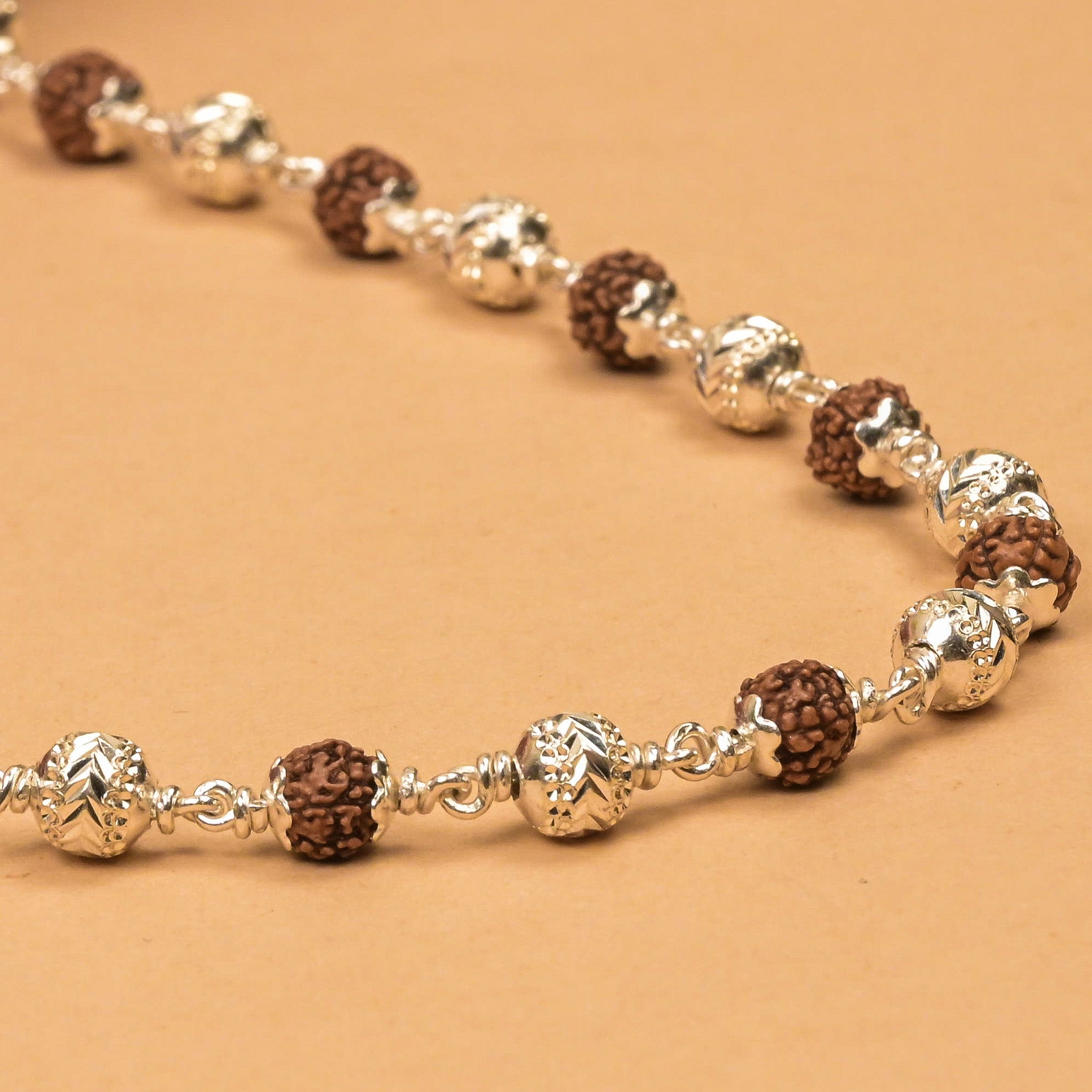 Rudraksha With CNC Silver Beads Mala