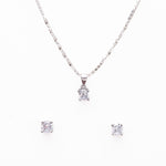 Original Silver Set Chain Pendant and Earrings with Finely Cut Stones for Women