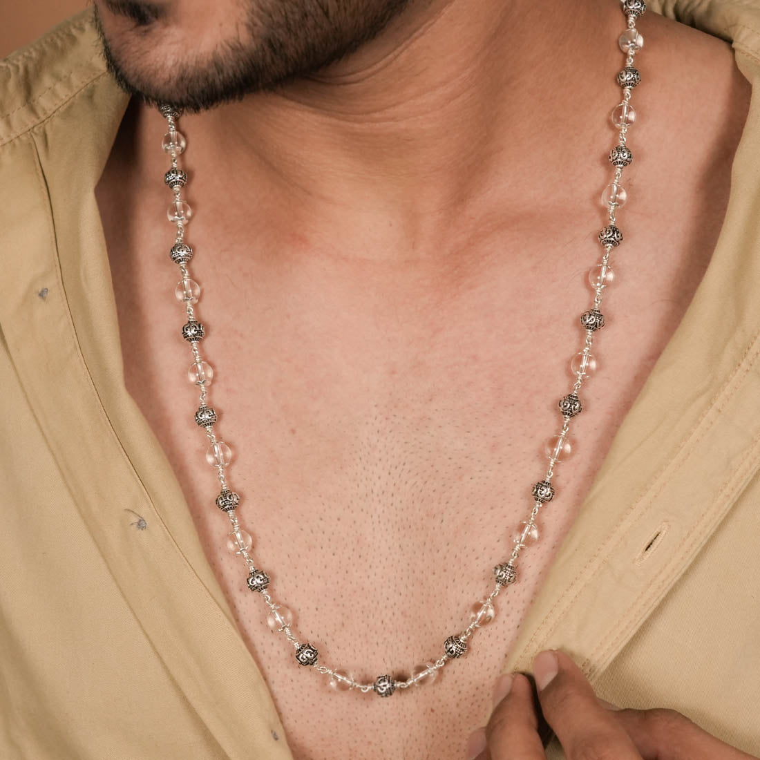 Orignal Sphatik with Om Silver Beads Mala