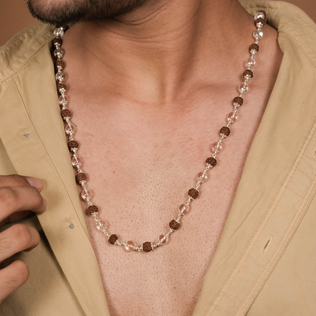 Buy Rudraksha With Sphatik Beads Silver Mala