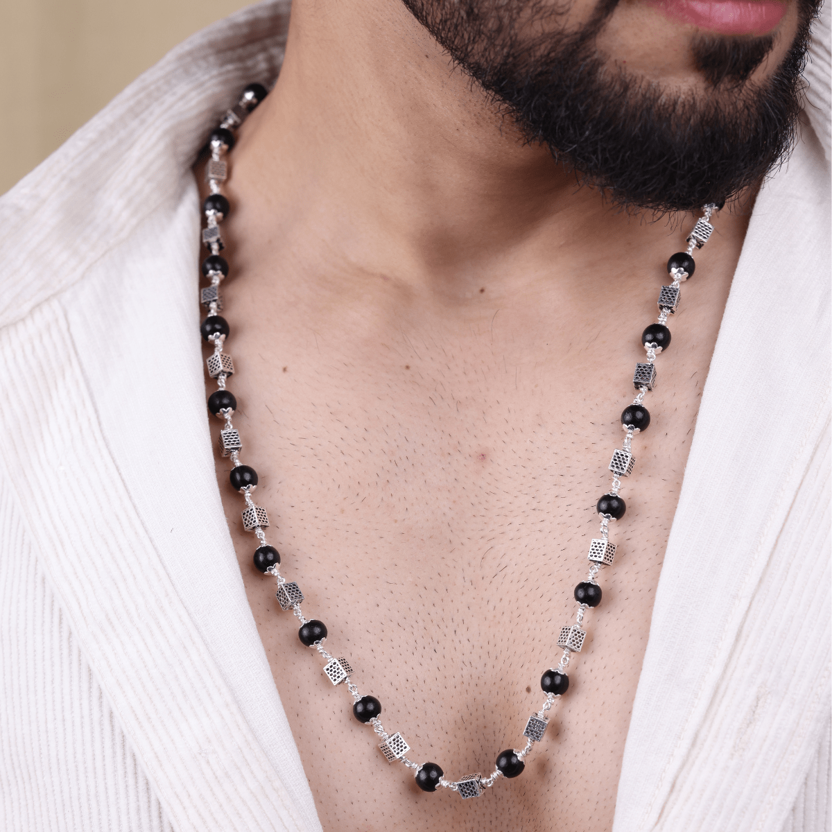 Karungali Silver Mala Square Beads