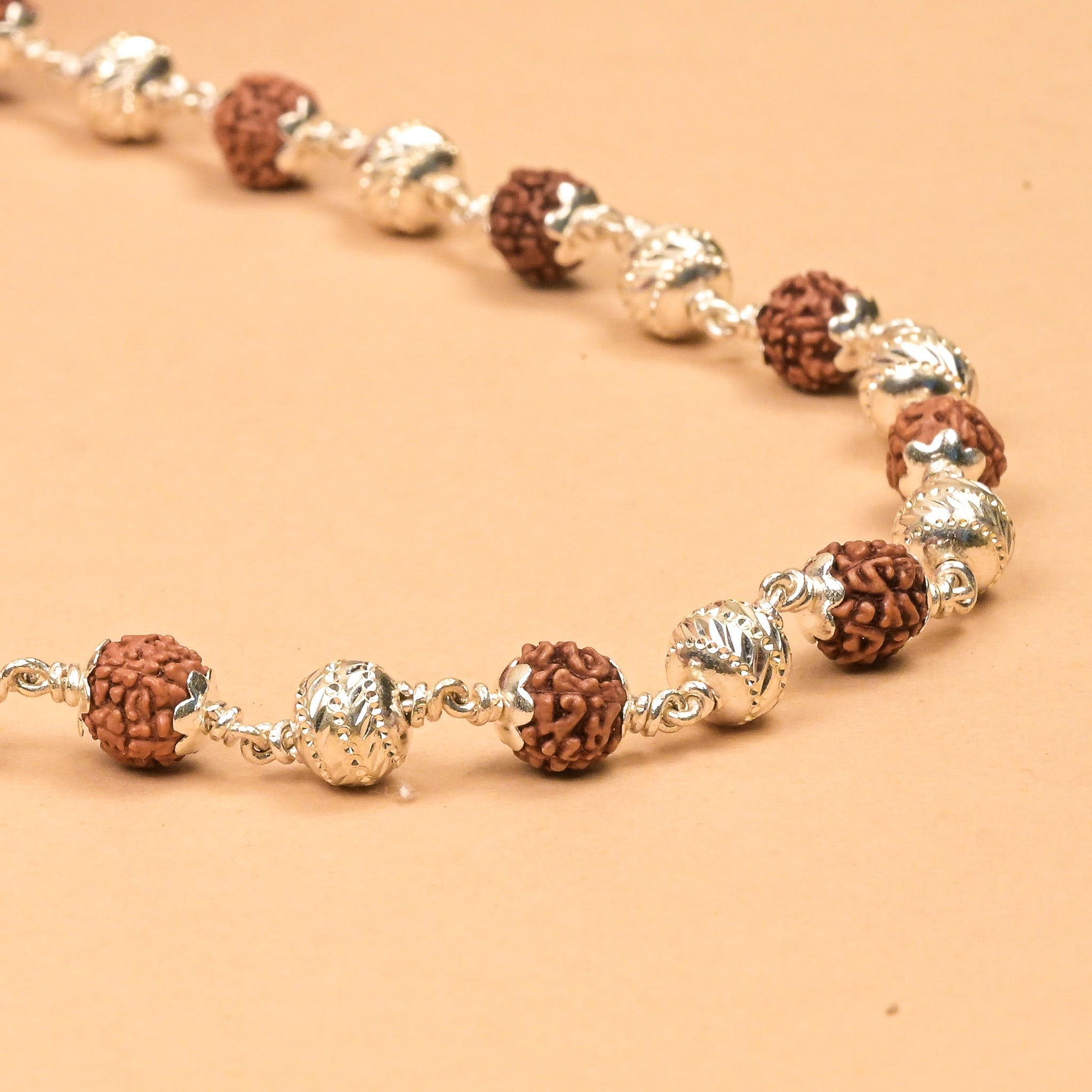 Rudraksha With CNC Silver Beads Mala