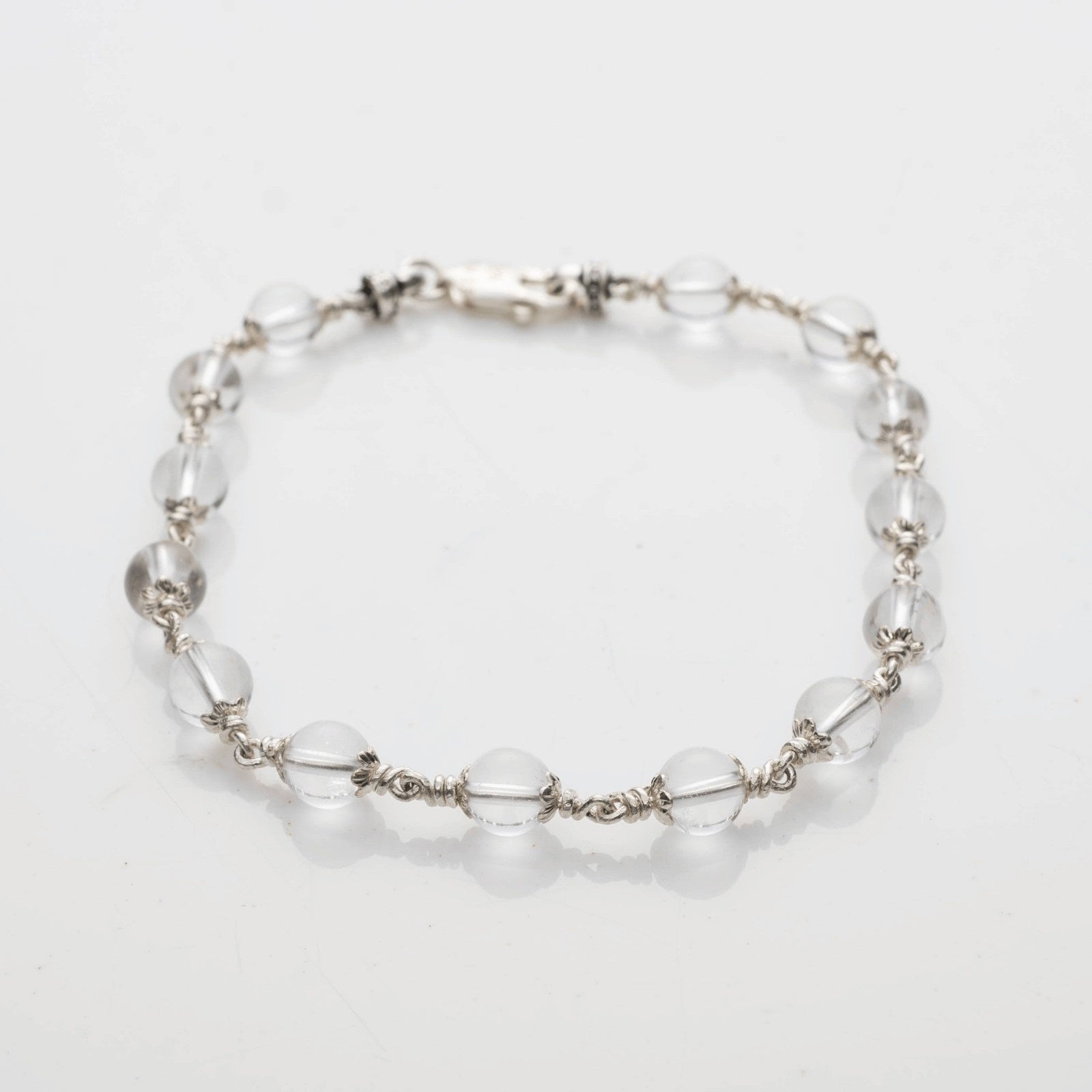5-6 MM Sphatik Beads Silver Bracelet
