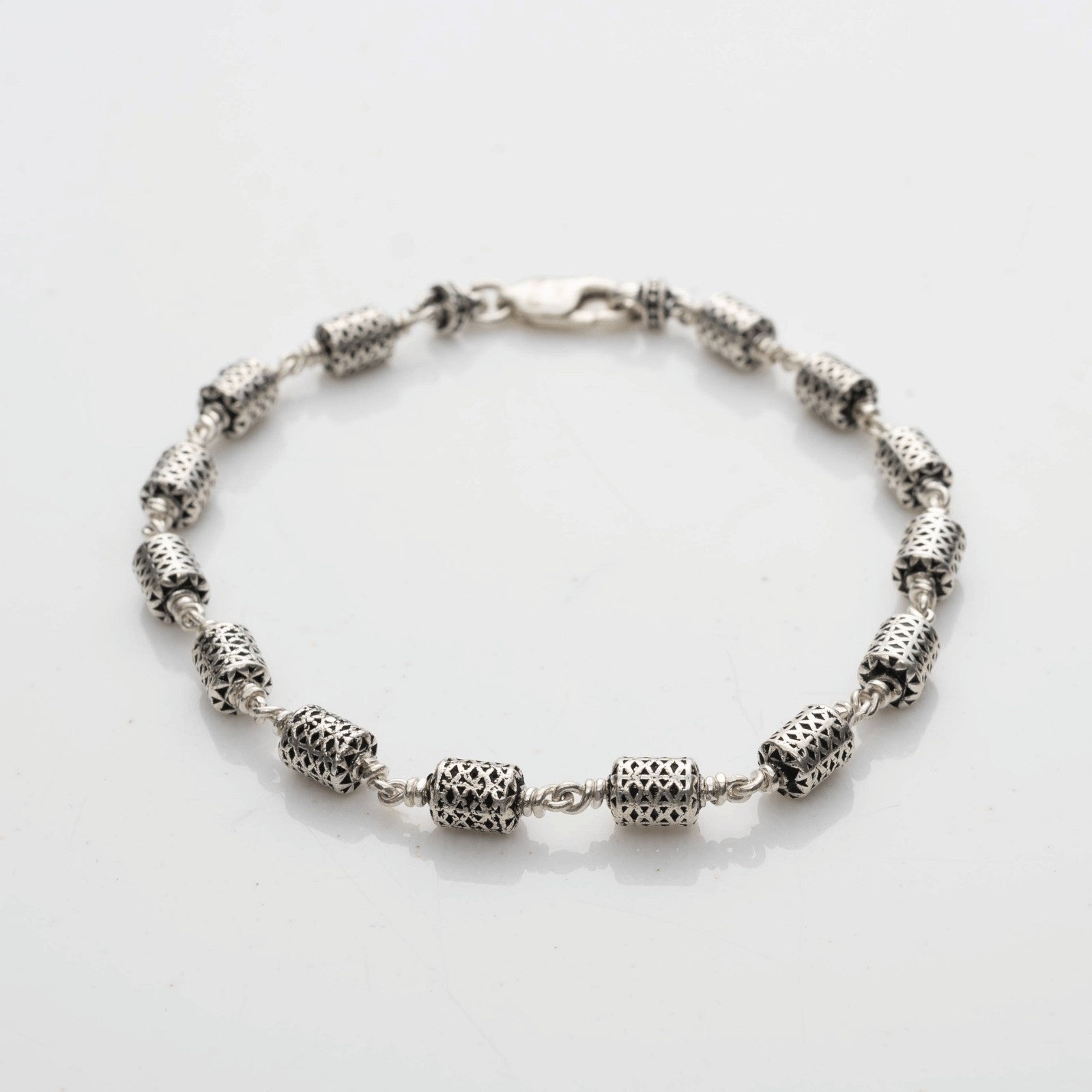 Oval Filigree Beads Silver Bracelet
