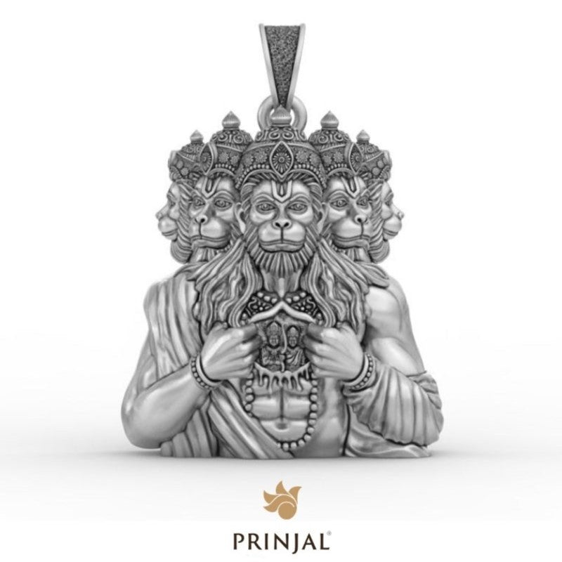 Five Face Hanuman Ji Silver Pendant