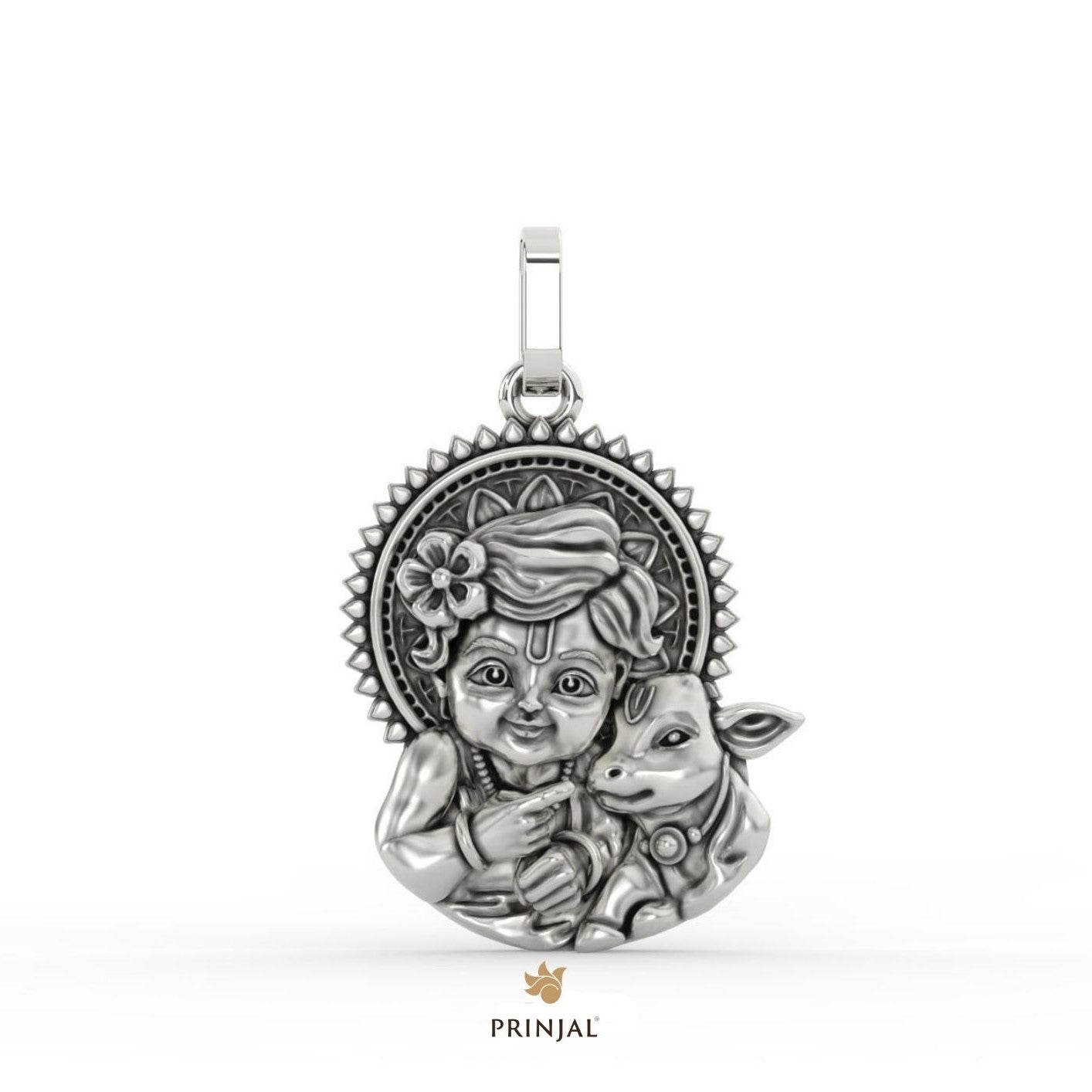 Laddu Gopal with Calf Silver Pendant
