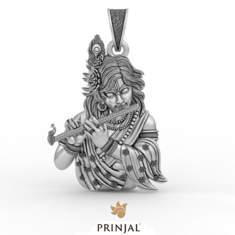 Krishna bansuri silver pendant