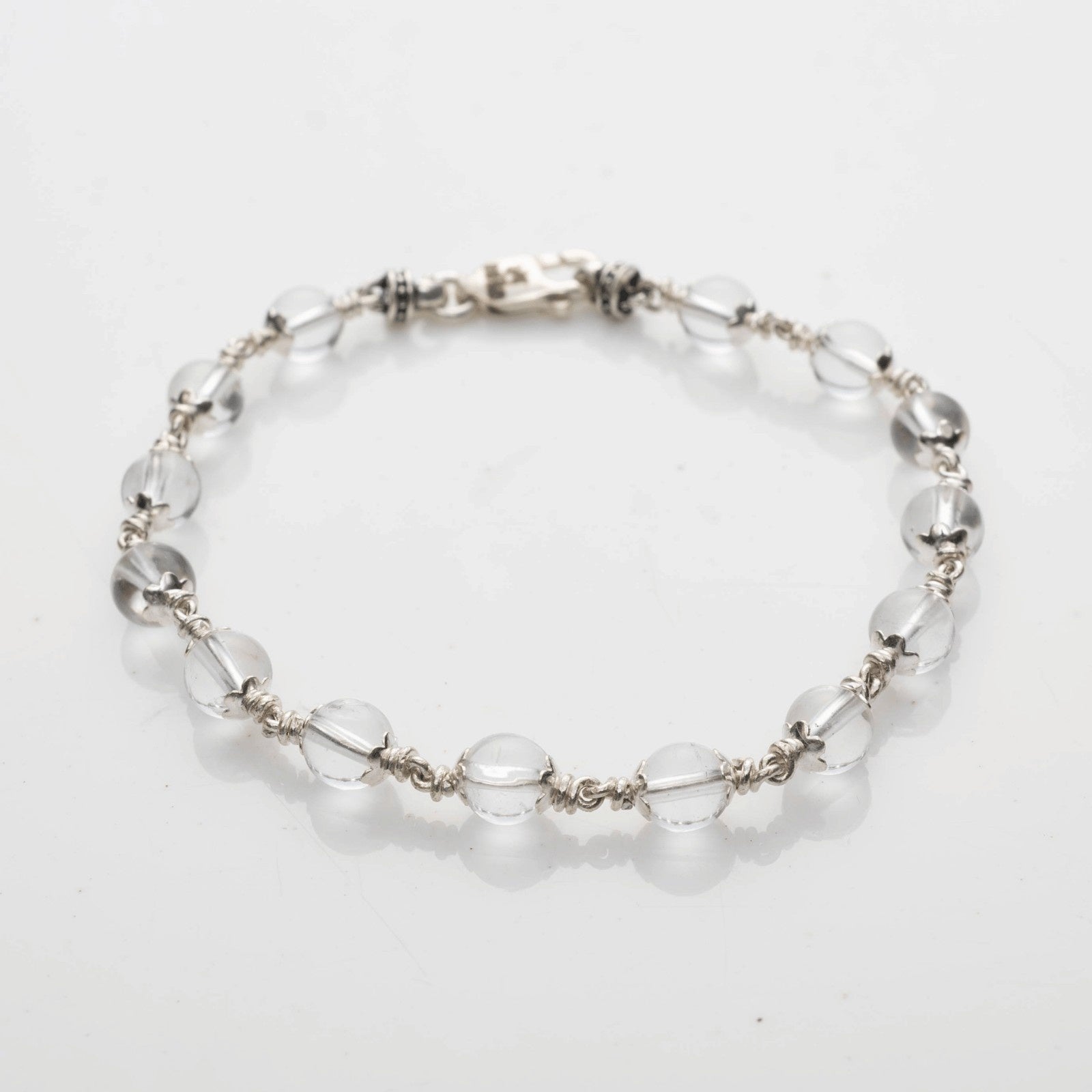 5-6MM Sphatik Bead Silver Bracelet