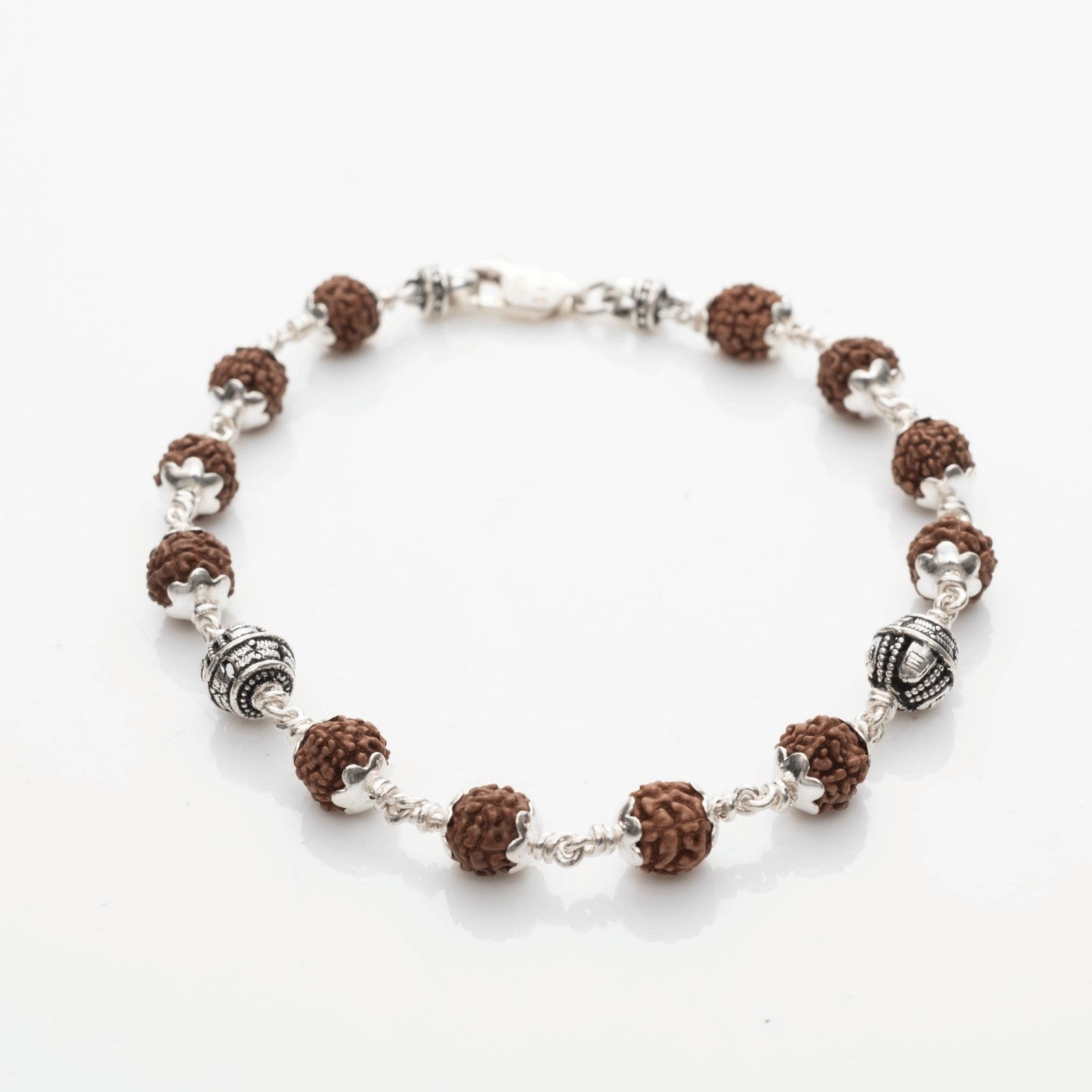 Rudraksha With Silver Shivling Beads Bracelet