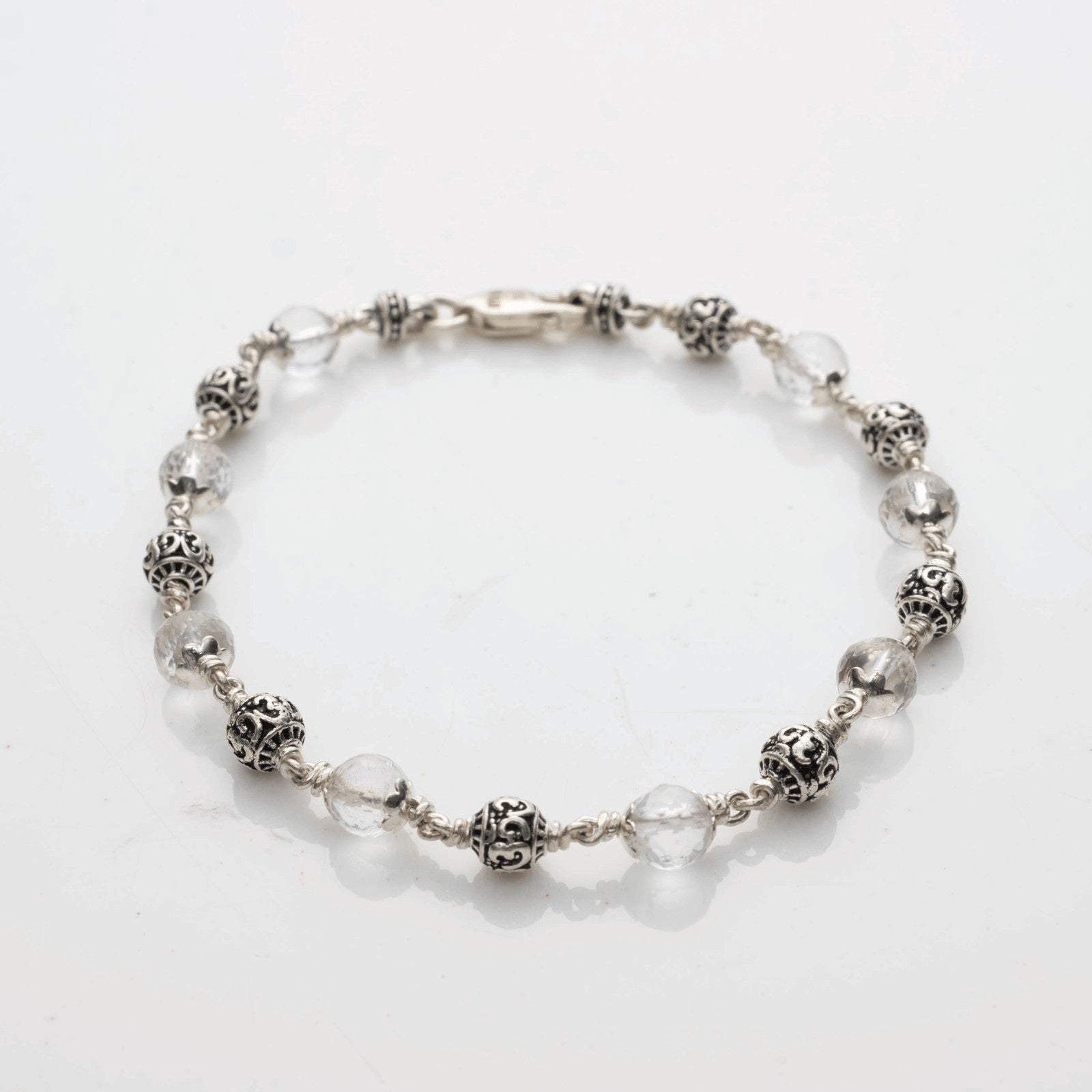 Premium Sphatik Diamond Cut Beads With Om Silver Beads Bracelet