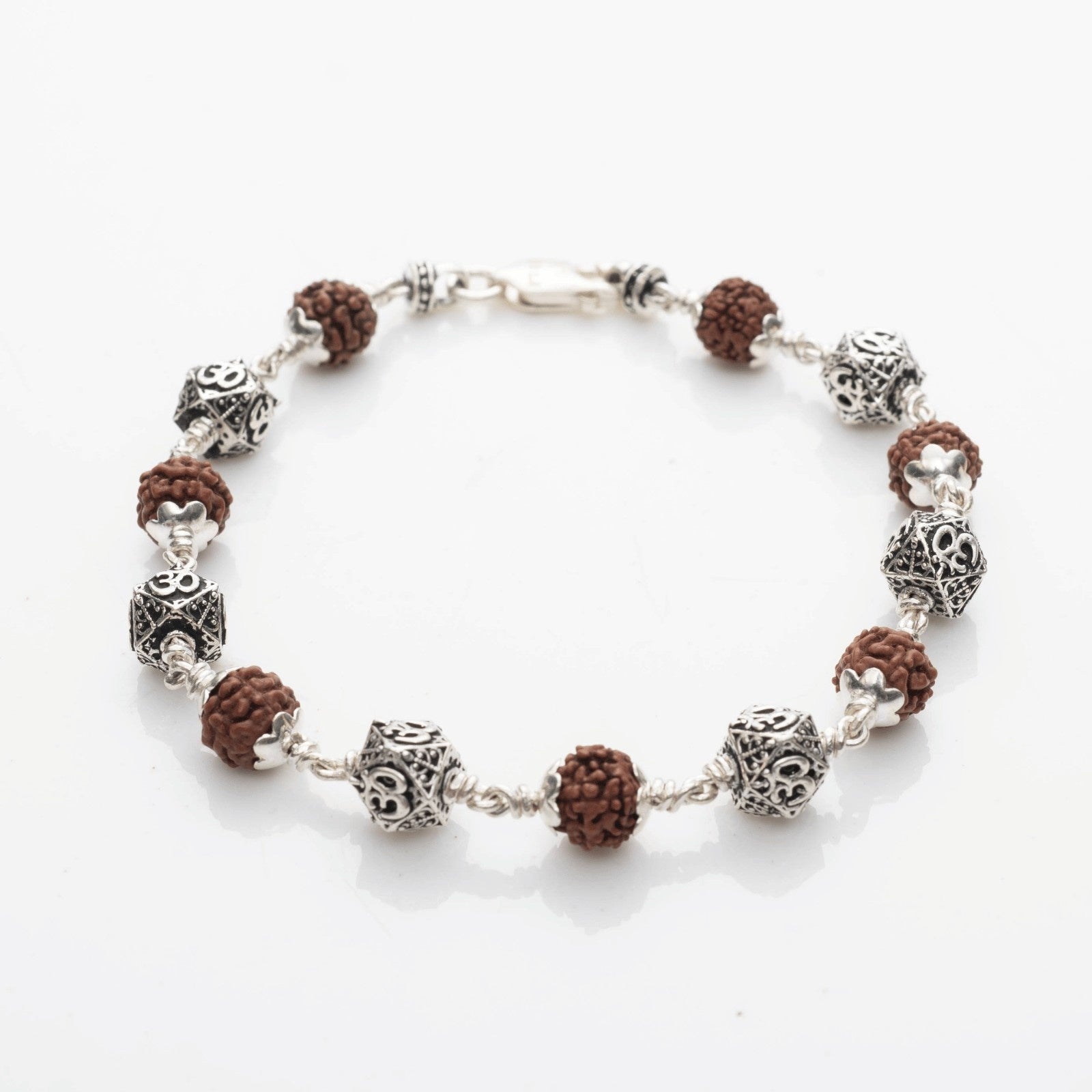 Rudraksha with Hexagon Silver Beads Bracelet
