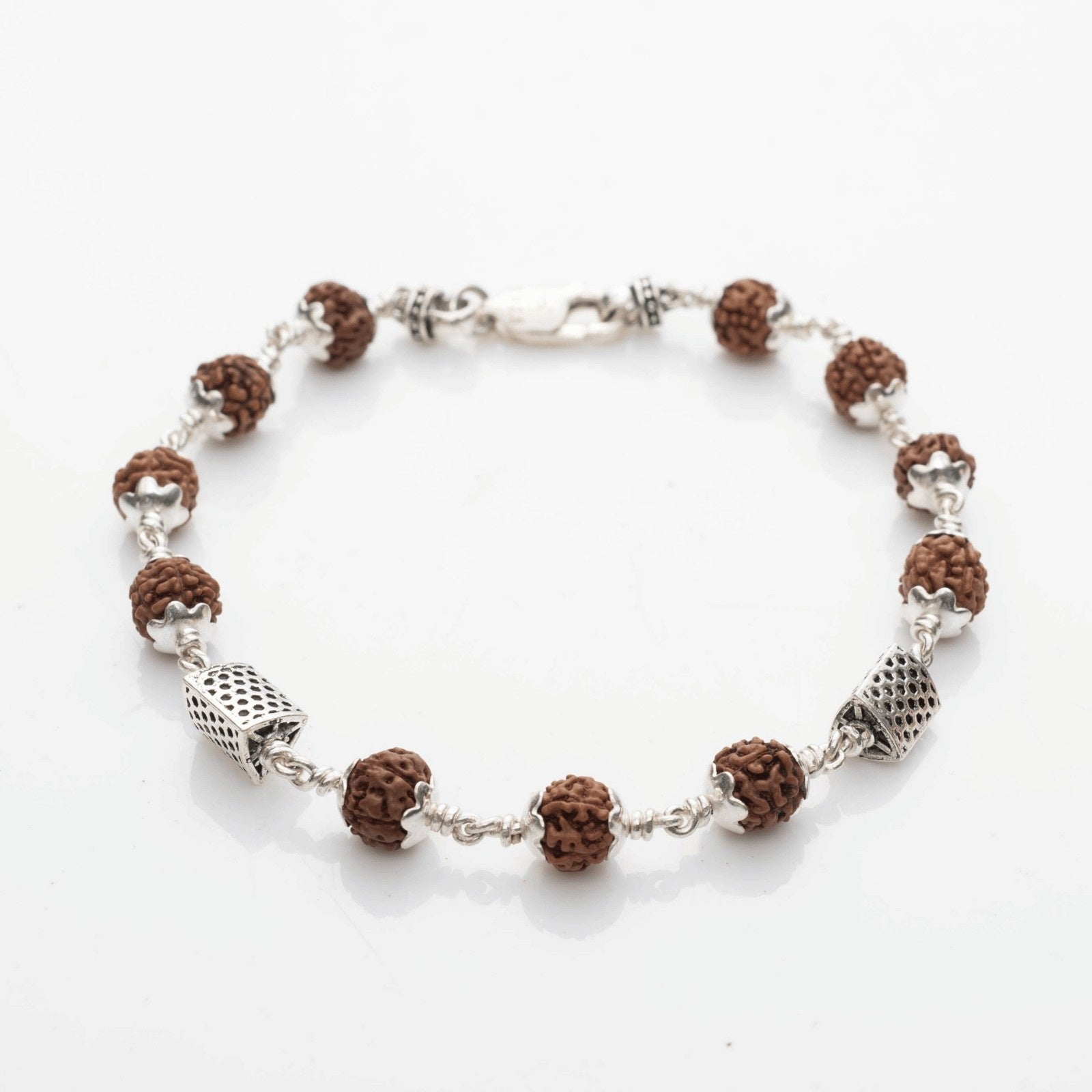 Rudraksha Bracelet with Triangle Silver Beads