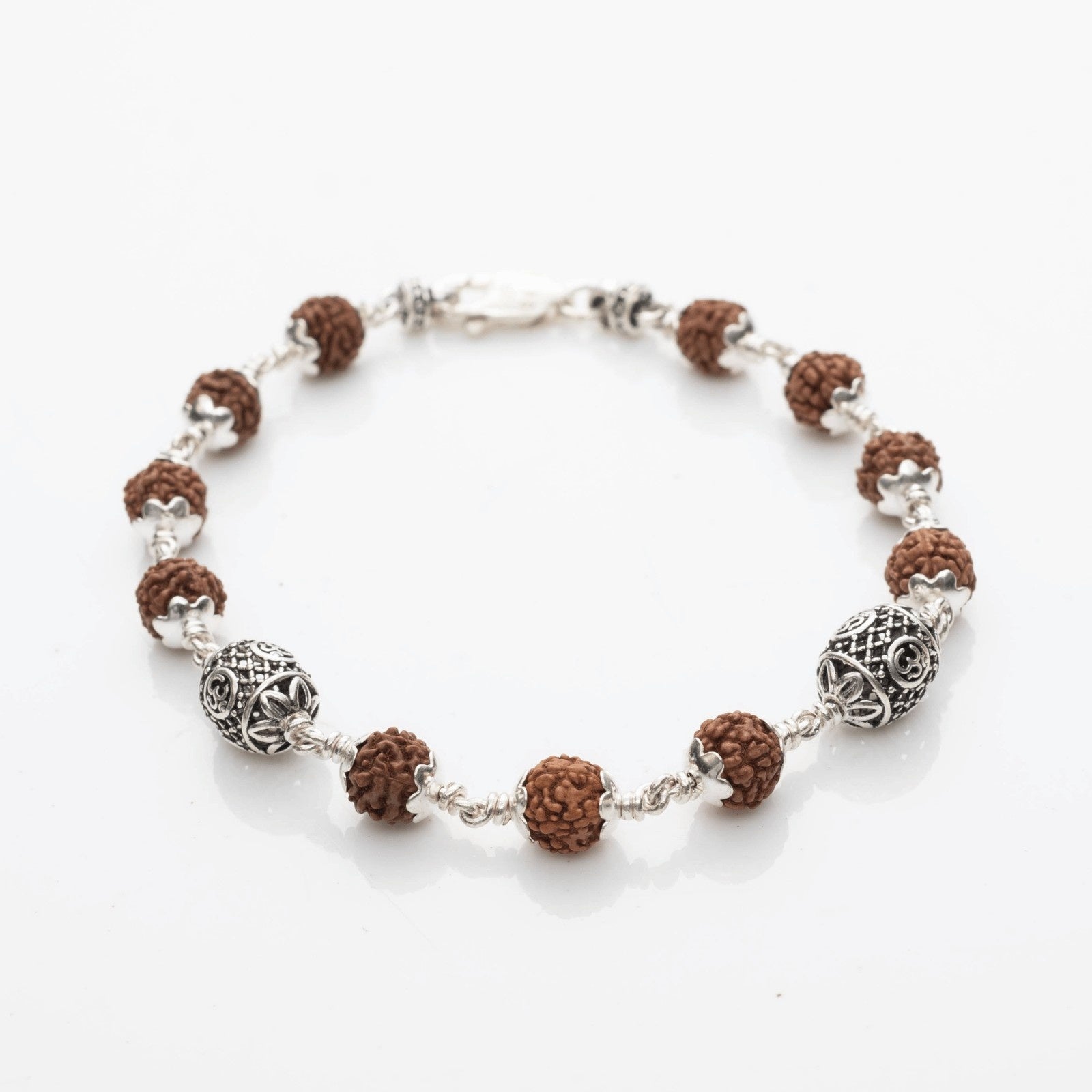 Rudraksha with Oval Om Silver Beads Bracelet