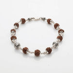 Rudraksha With Round Beads Silver Bracelet