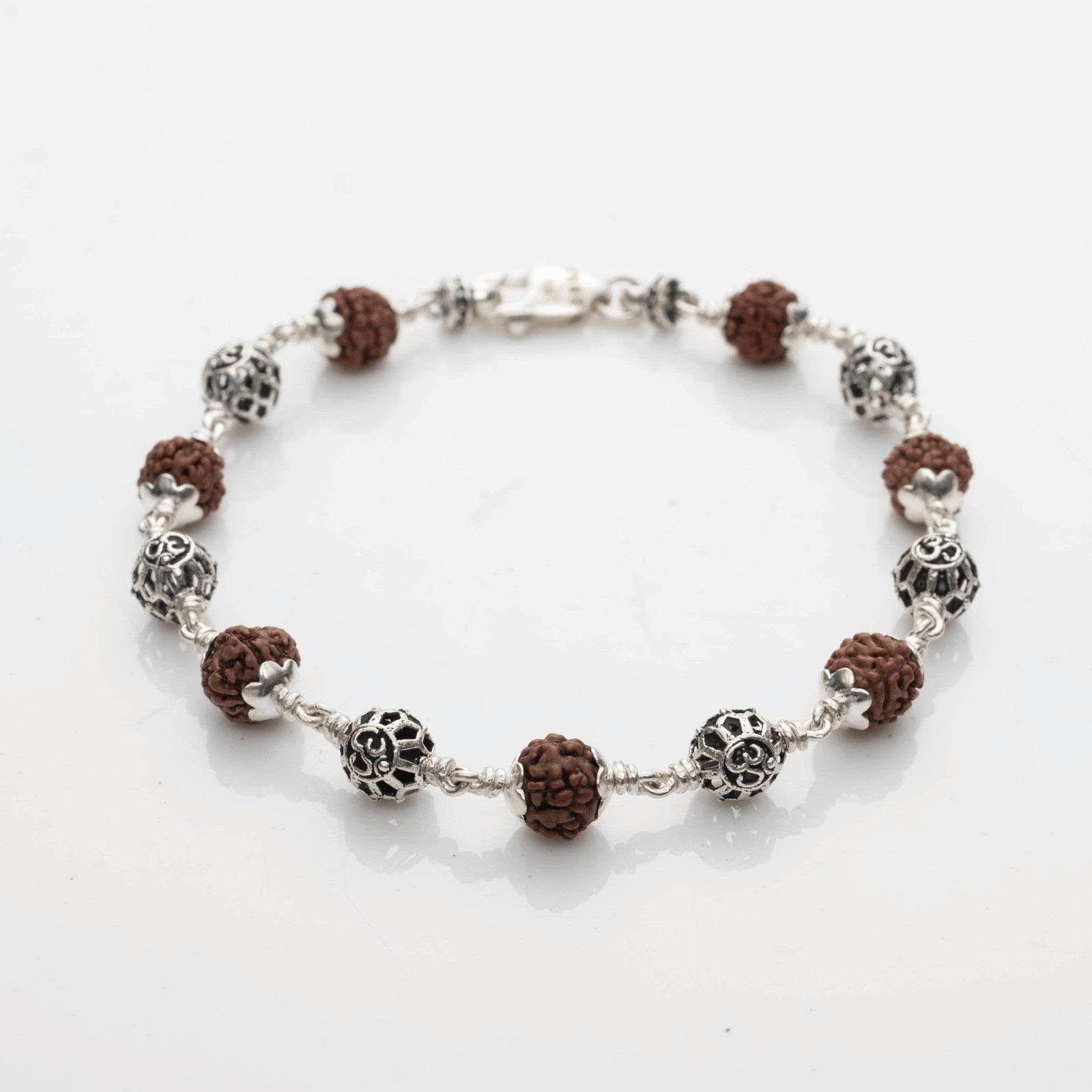 Rudraksha with Round Om Silver Beads Bracelet