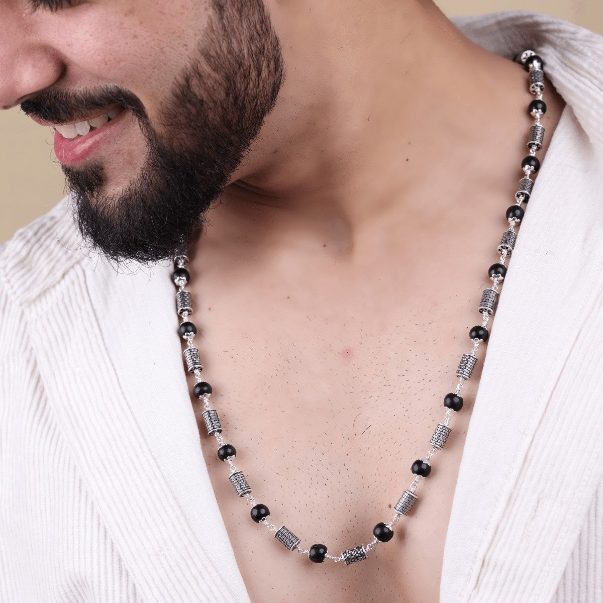 Karungali Silver Mala (Cylindrical Beads)