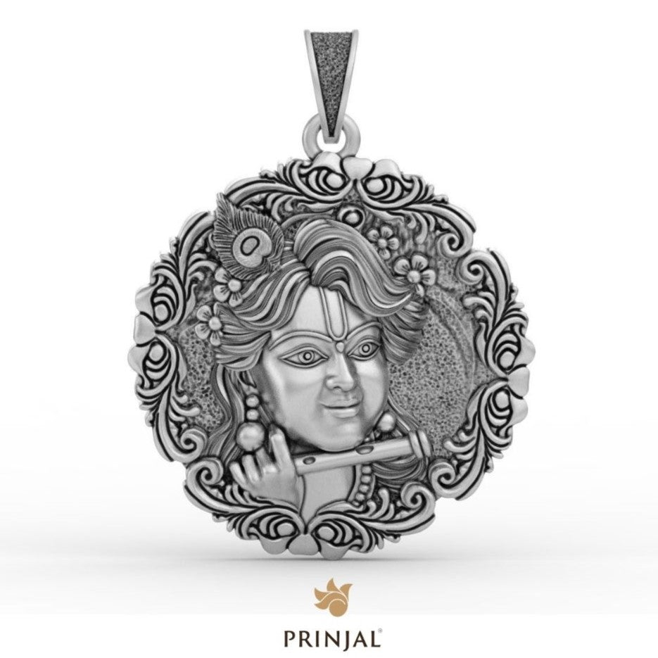 Murlidhar Krishna In Round Silver Pendant