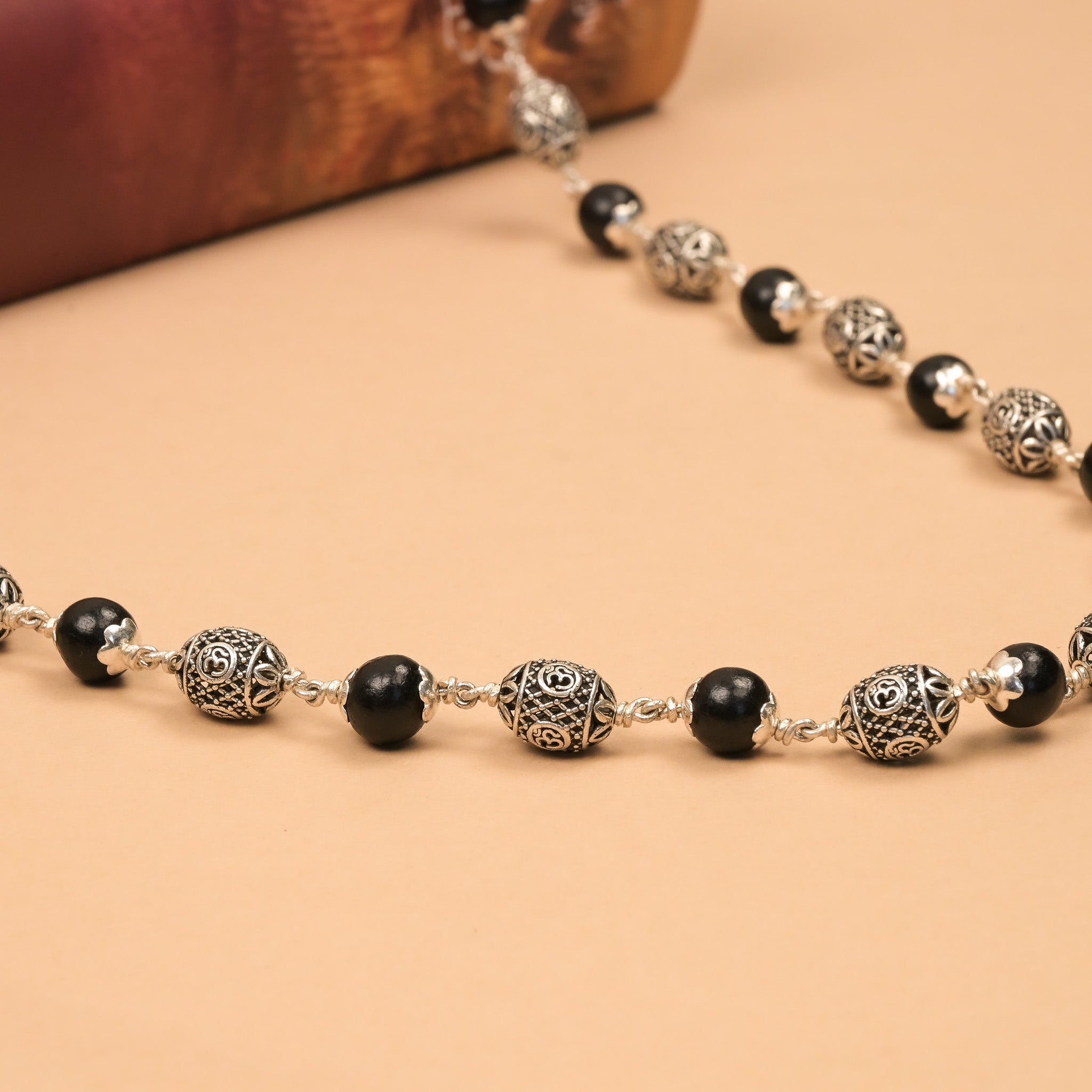 Karungali With Ovel Om Silver Beads Mala