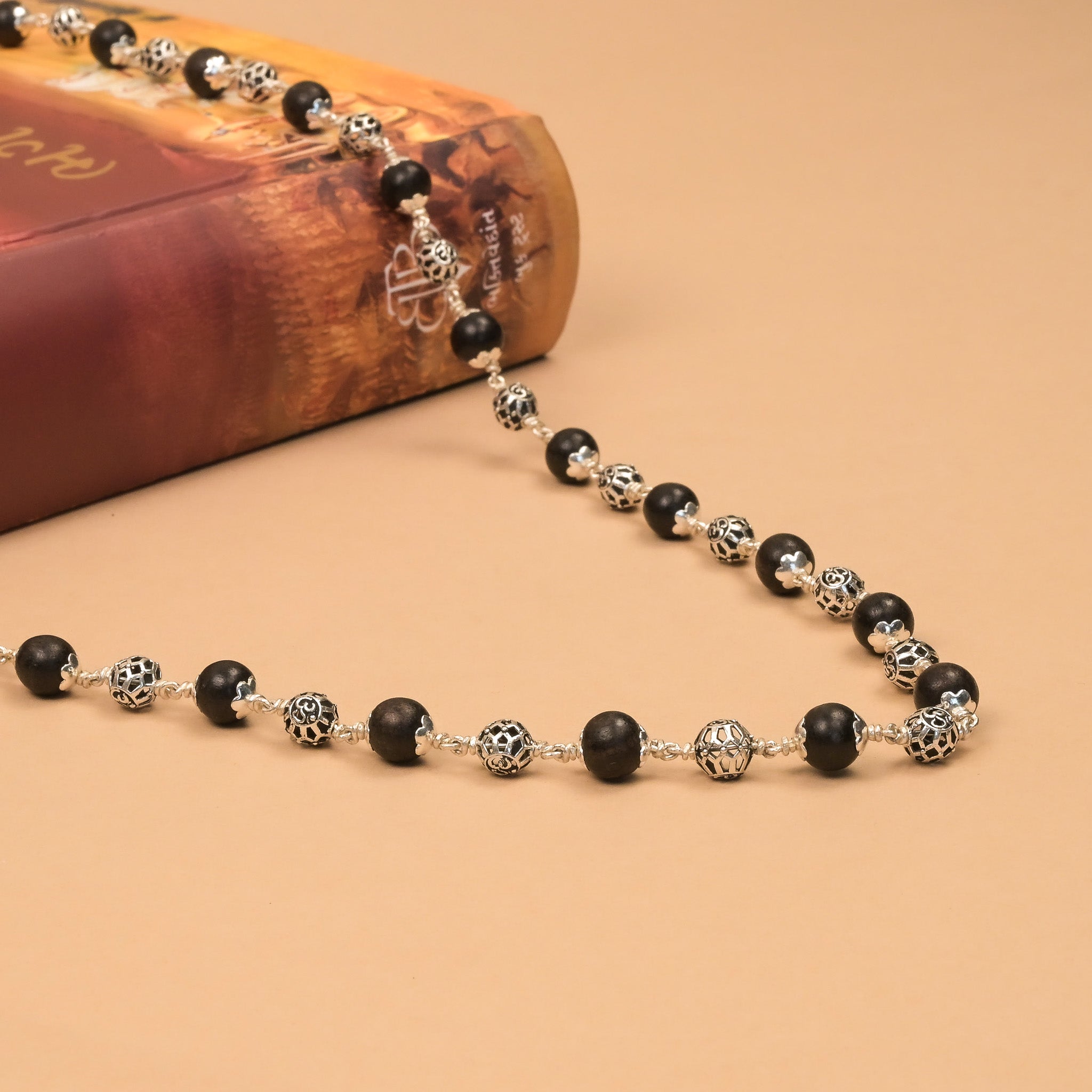 Karungali With Round Om Silver Beads Mala
