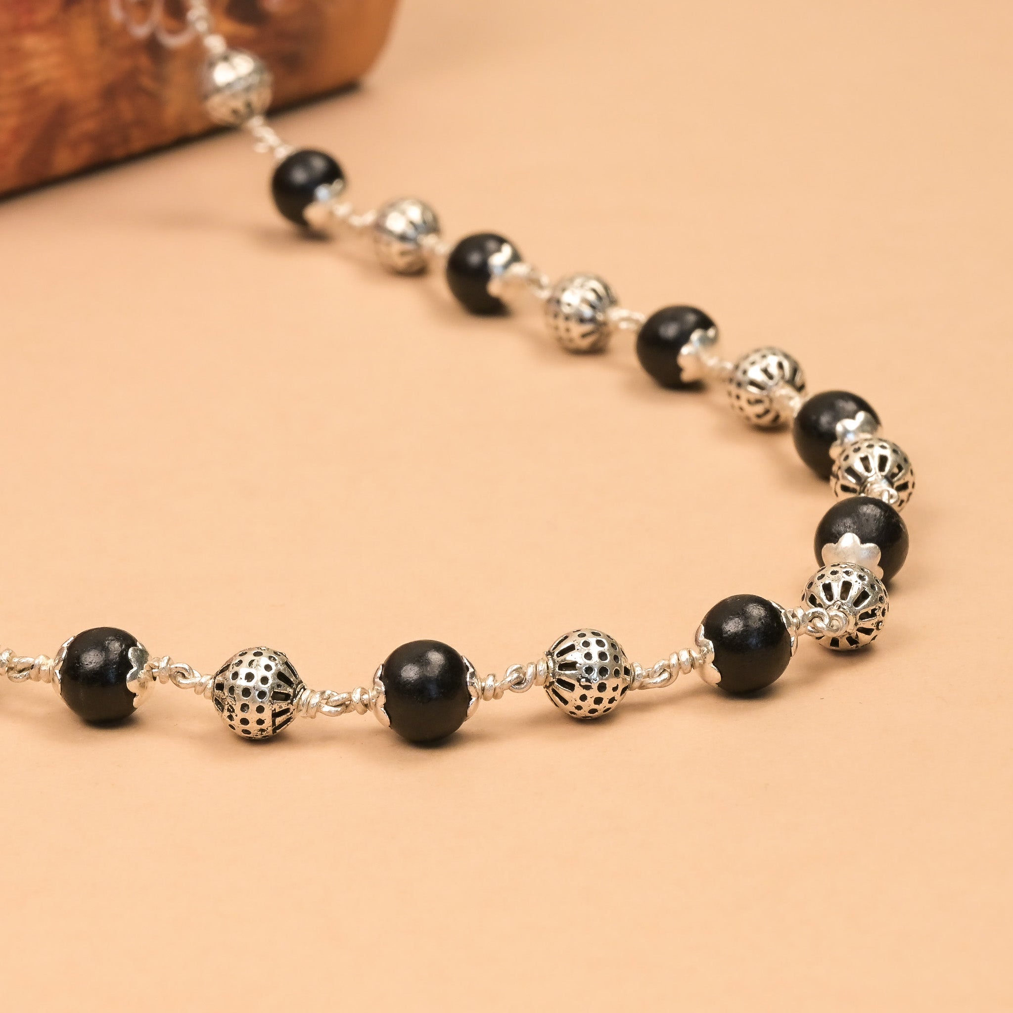 Karungali With New Round Silver Beads Mala