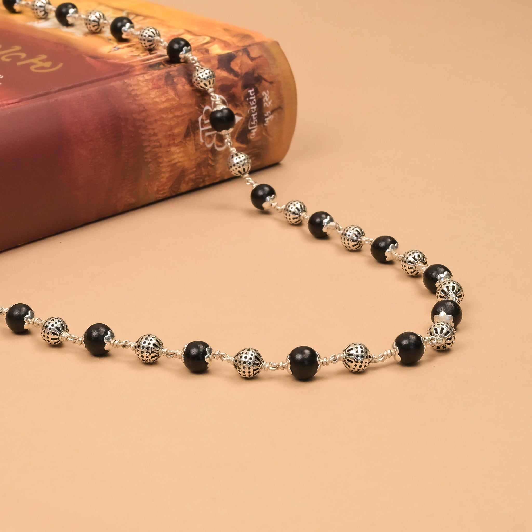 Karungali With New Round Silver Beads Mala