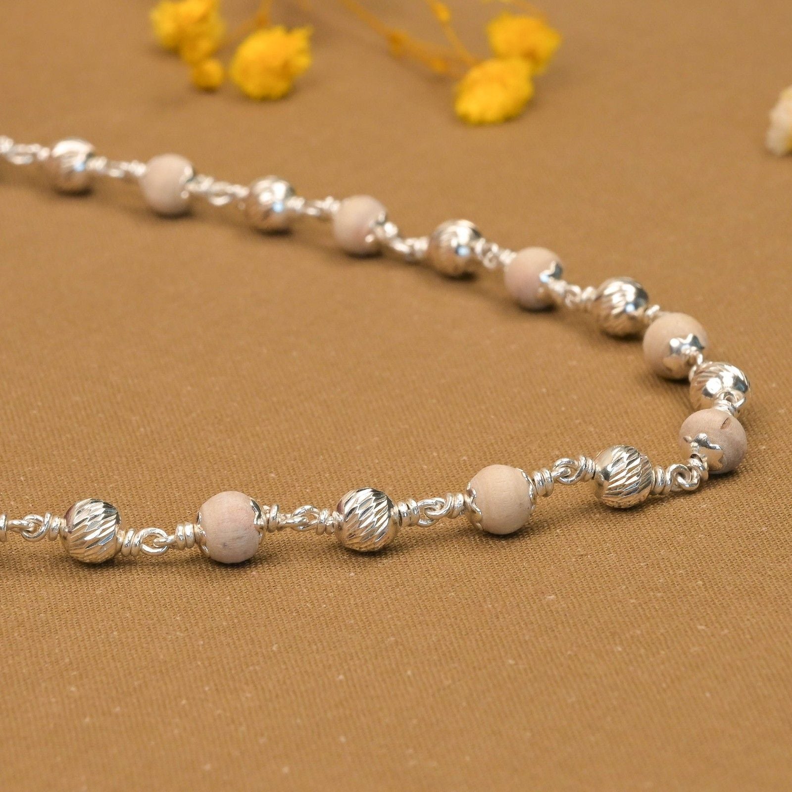5–6 mm Tulsi Beads with CNC Silver Mala