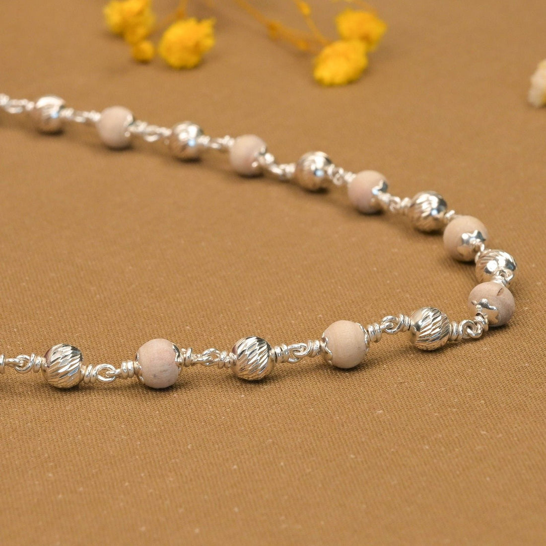 5–6 mm Tulsi Beads with CNC Silver Mala