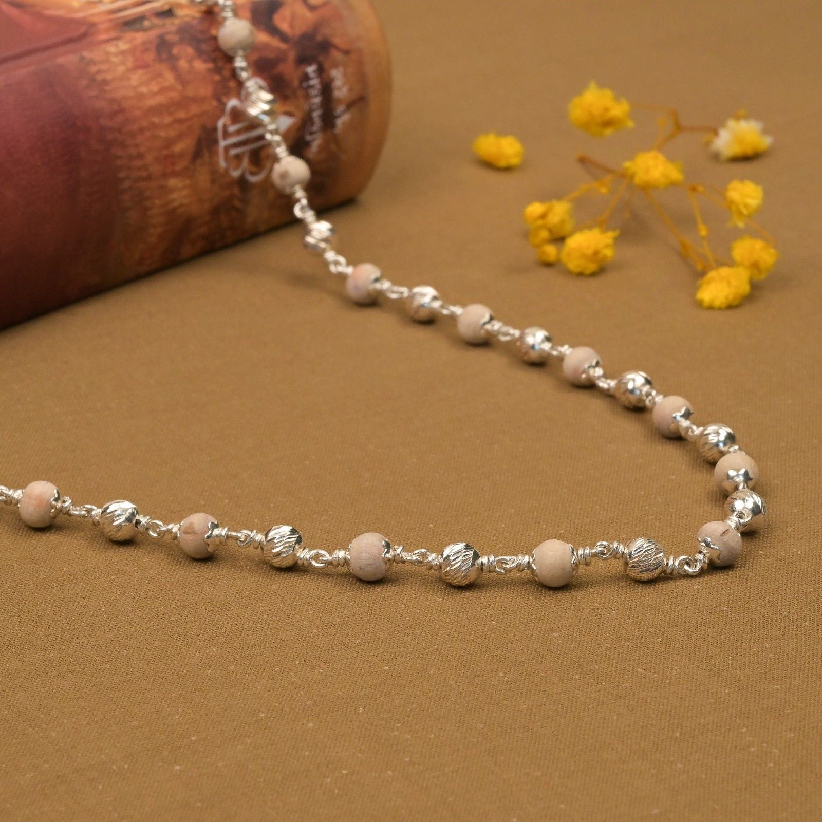 5–6 mm Tulsi Beads with CNC Silver Mala