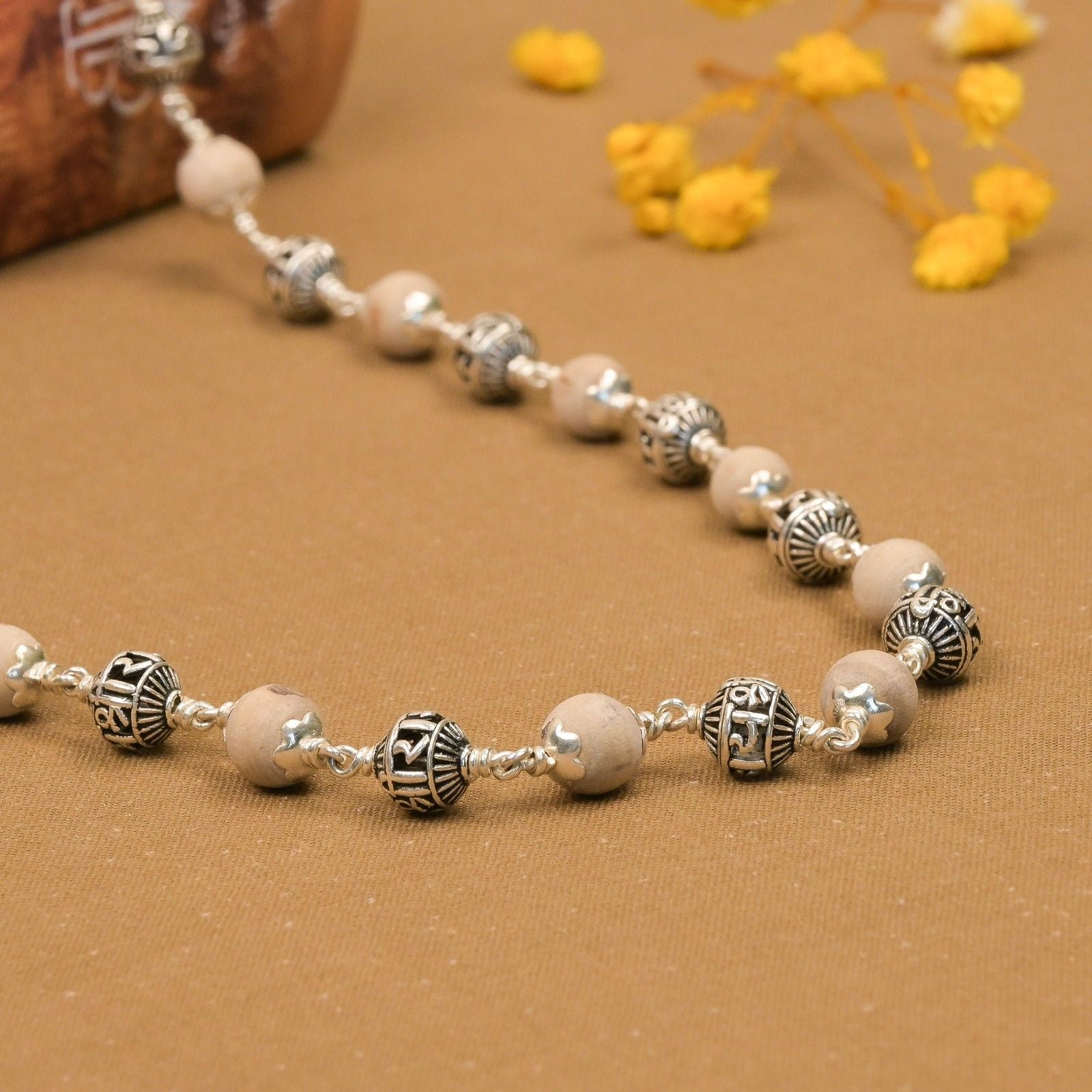 Tulsi With Jay Shree Ram Silver Beads Mala