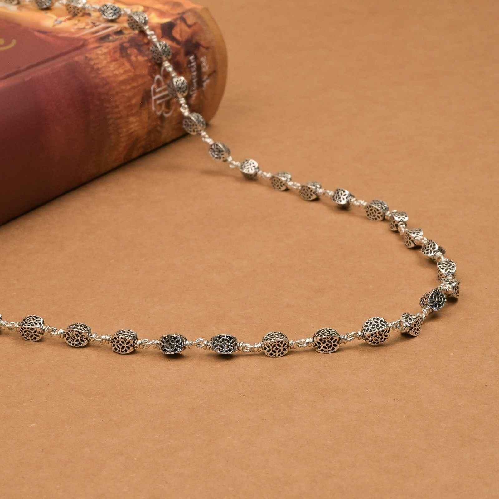 Hollow Circular Silver Beads Mala