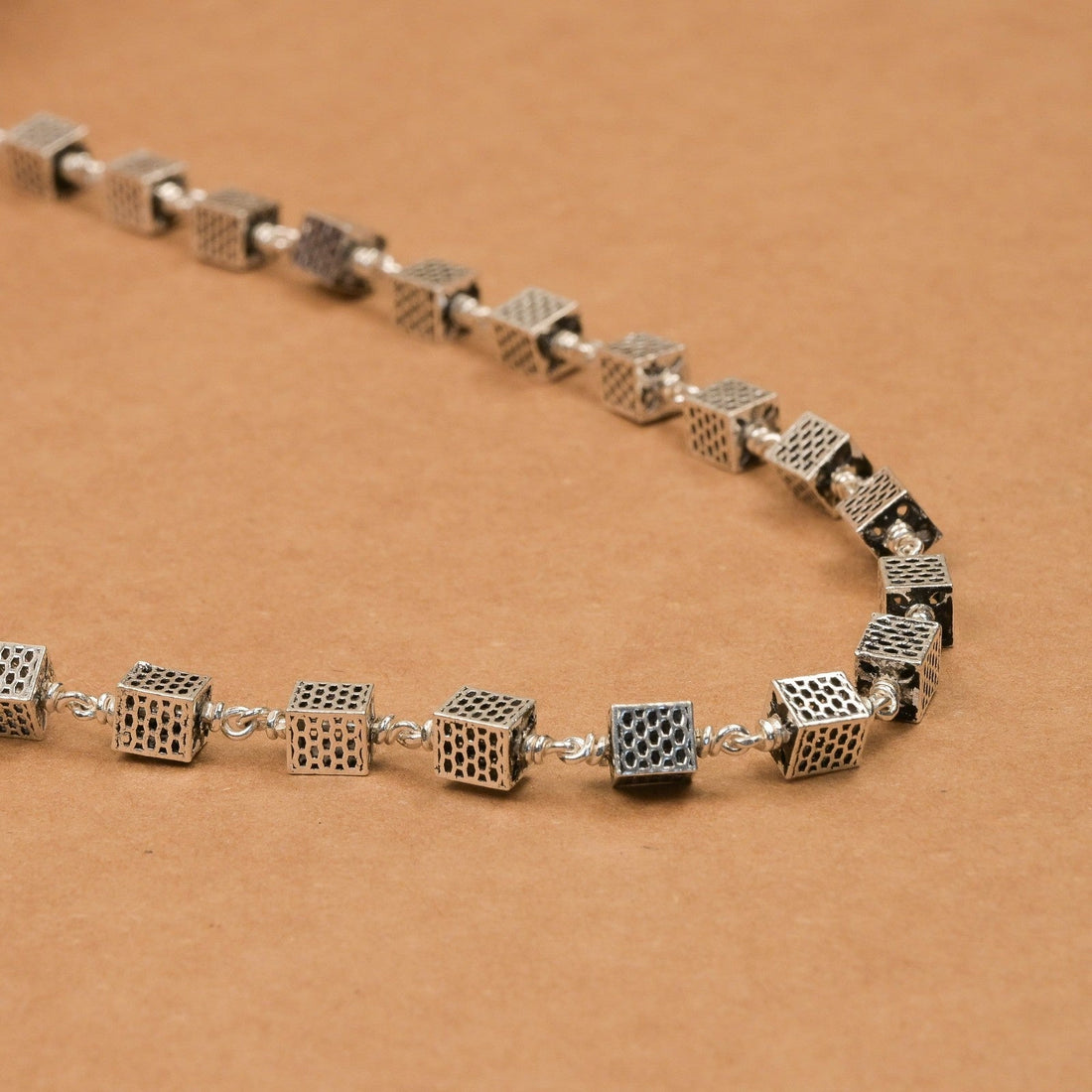 Square Silver Beads Mala