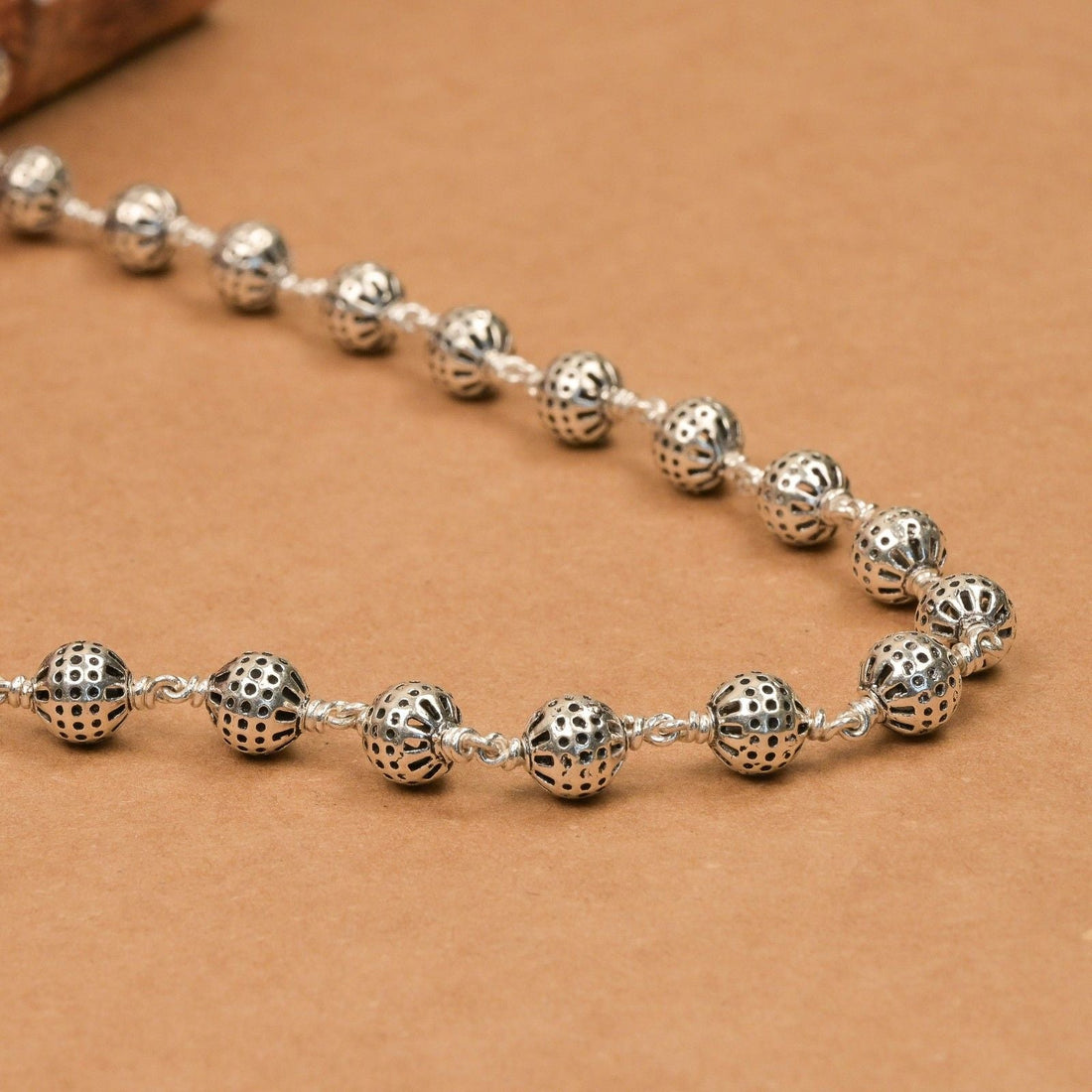 New Round Silver Beads Mala
