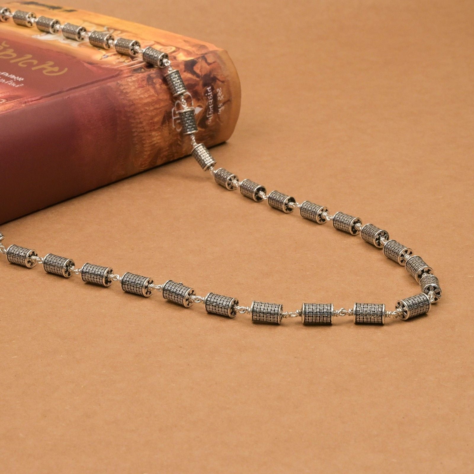Cylindrical Silver Beads Mala