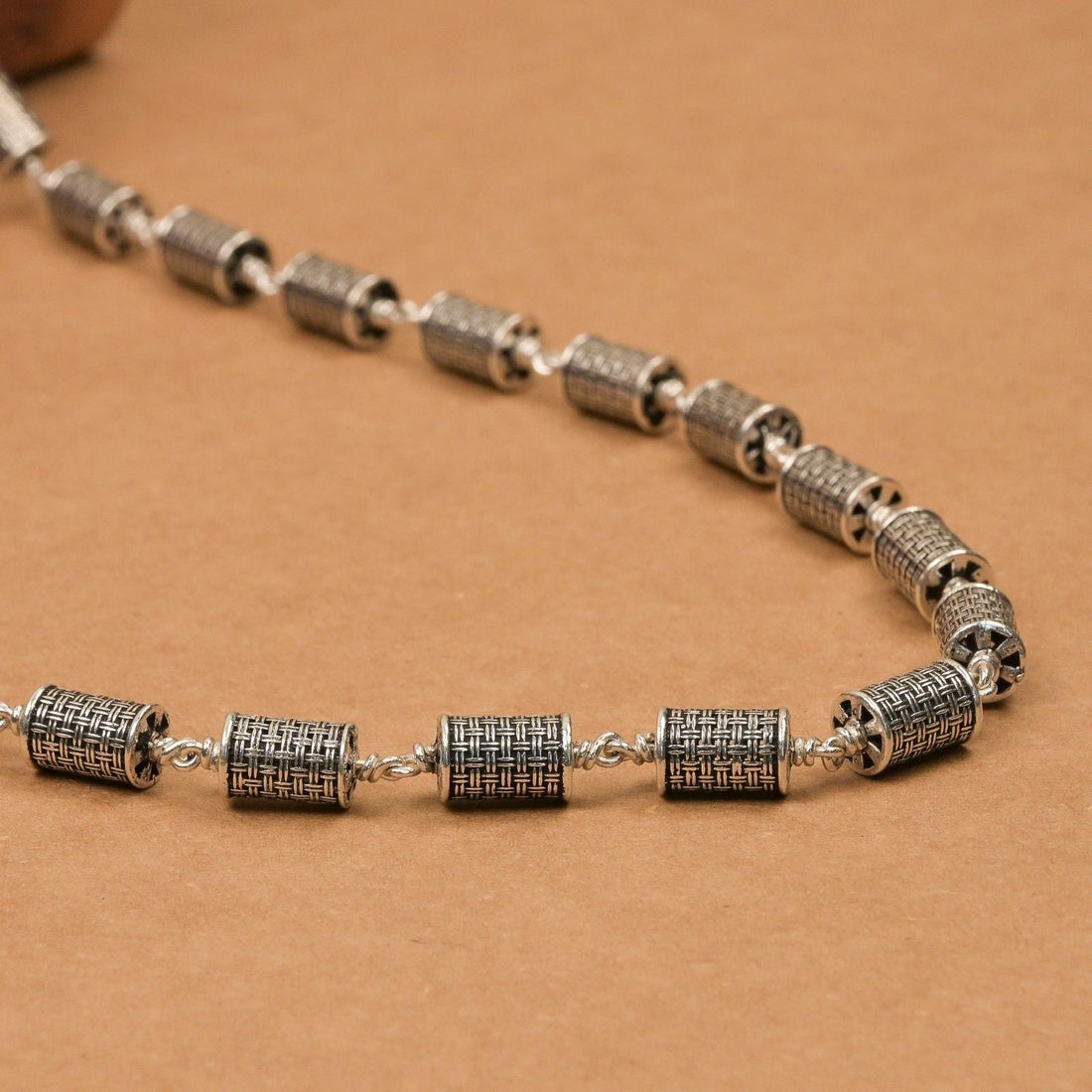 Cylindrical Silver Beads Mala