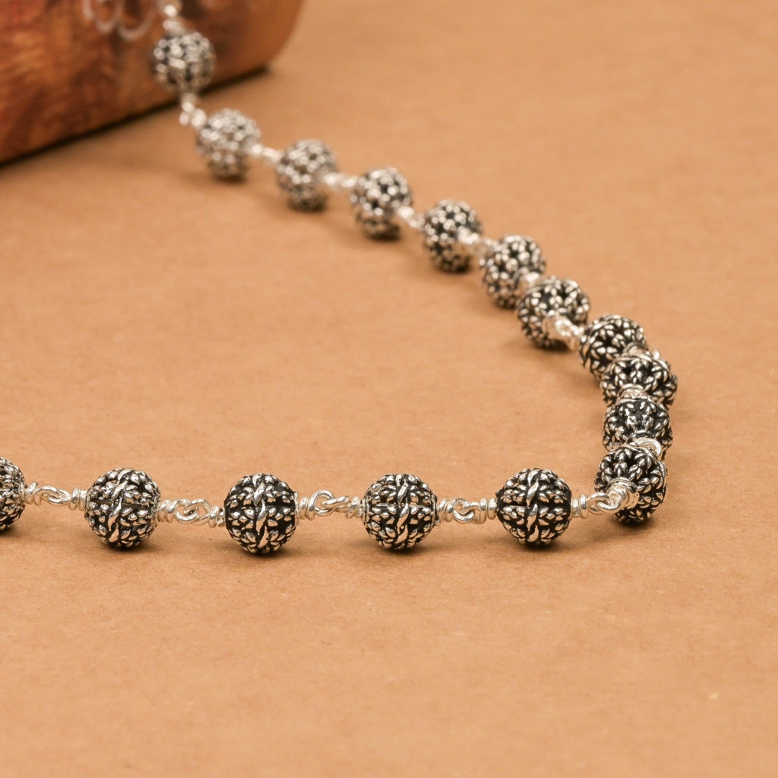 Flower Silver Bead Mala