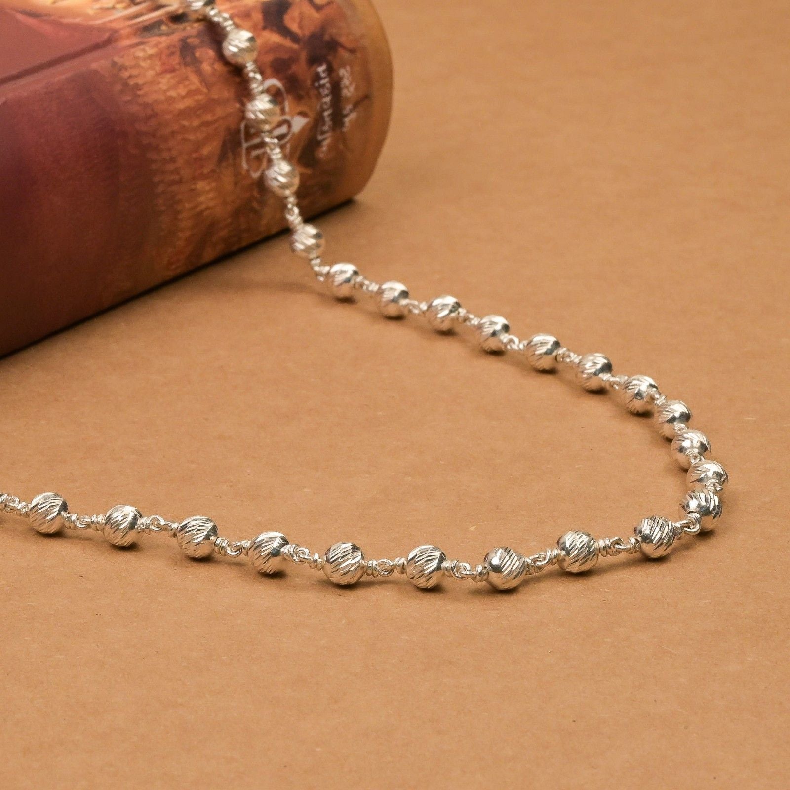 CNC Silver Beads Mala (5–6 mm)