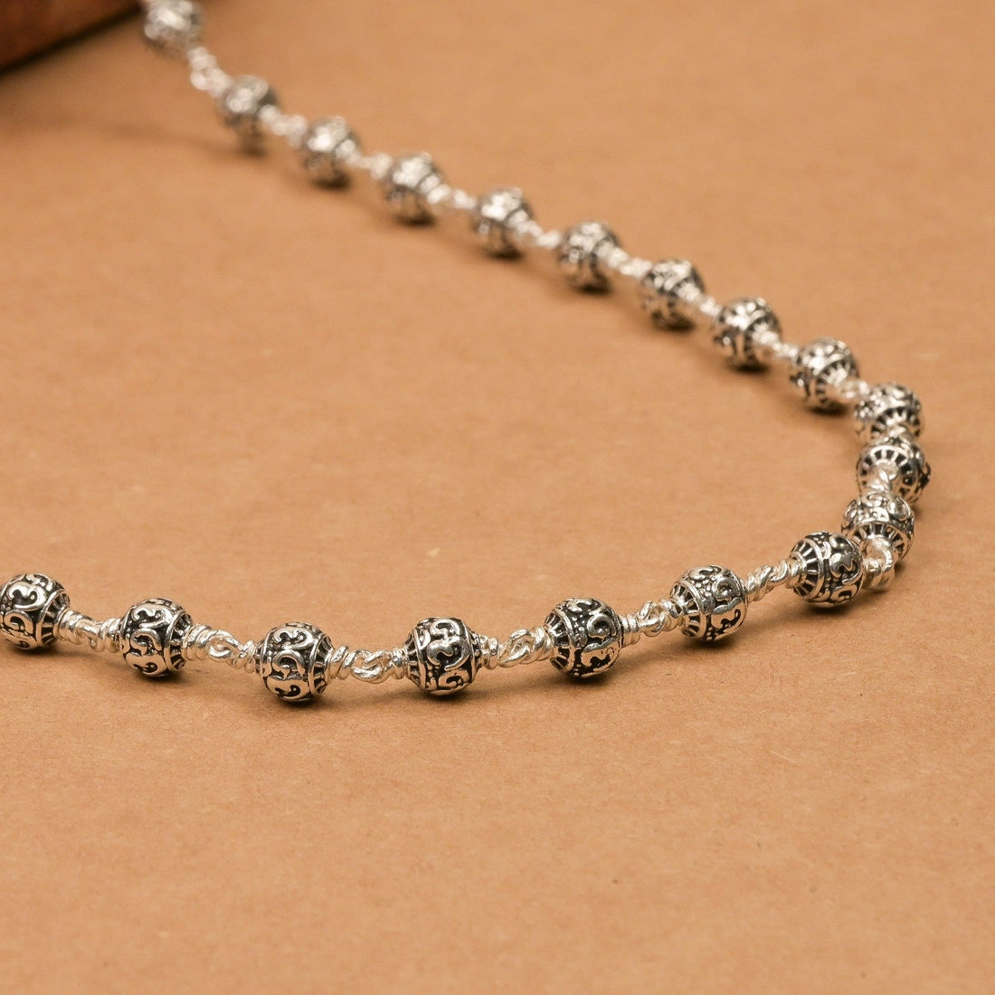 5-6 mm Om Silver Beads Mala