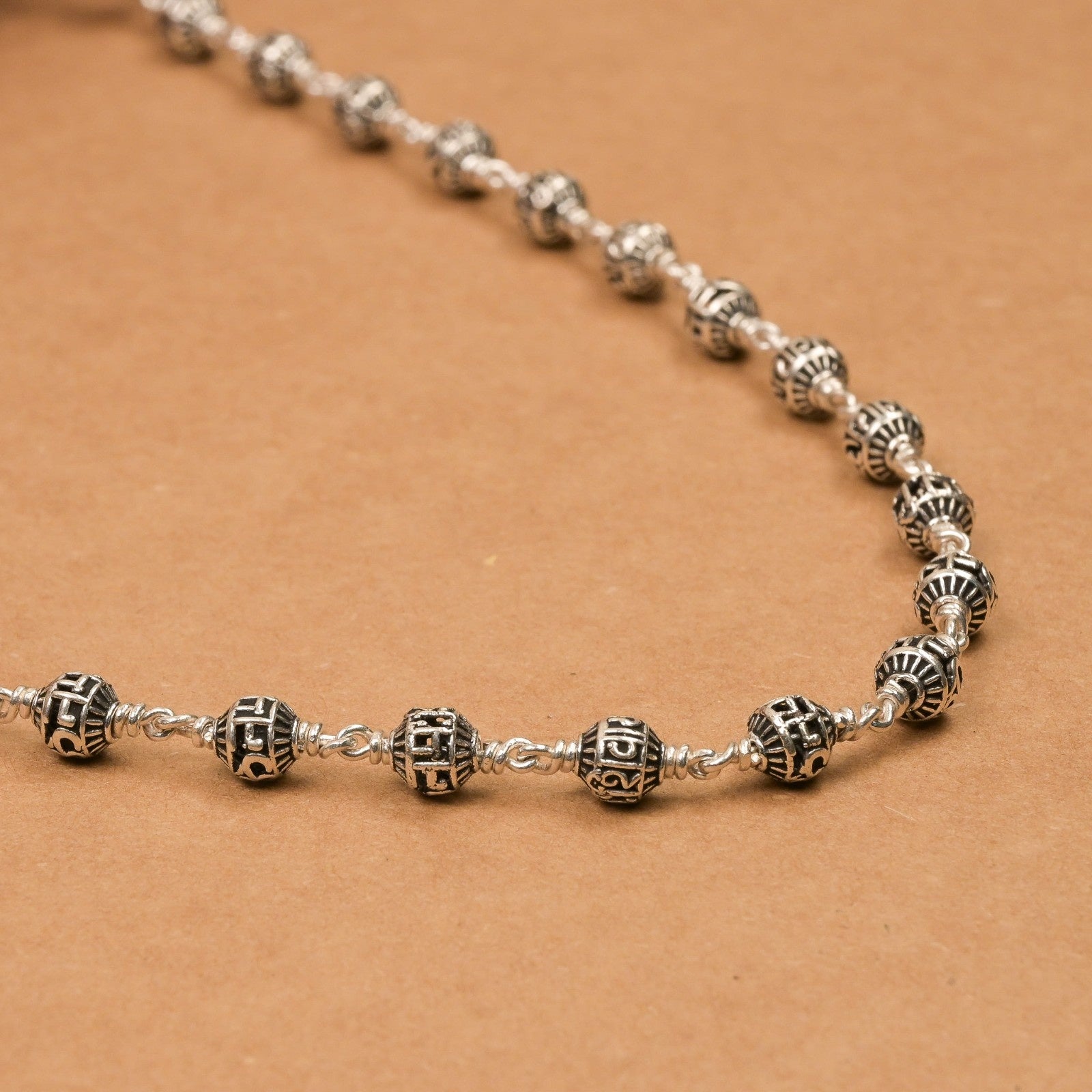 5-6 mm Om Namah Shivay Silver Bead Mala