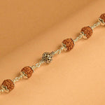 Rudraksha With Hollow Mesh Silver Beads Bracelet
