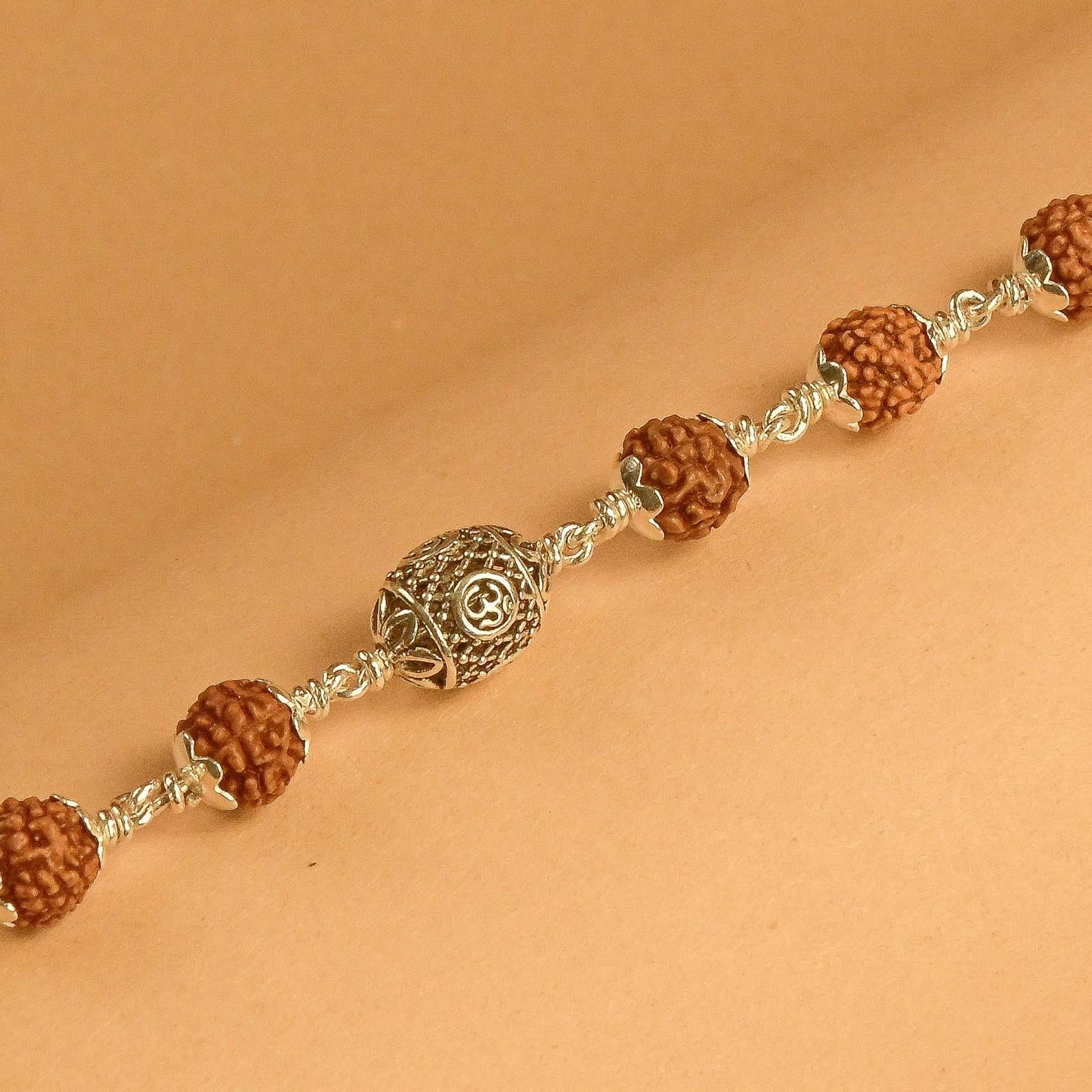 Rudraksha with Oval Om Silver Beads Bracelet