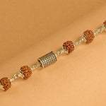 Rudraksha and Cylindrical Silver Beads Bracelet