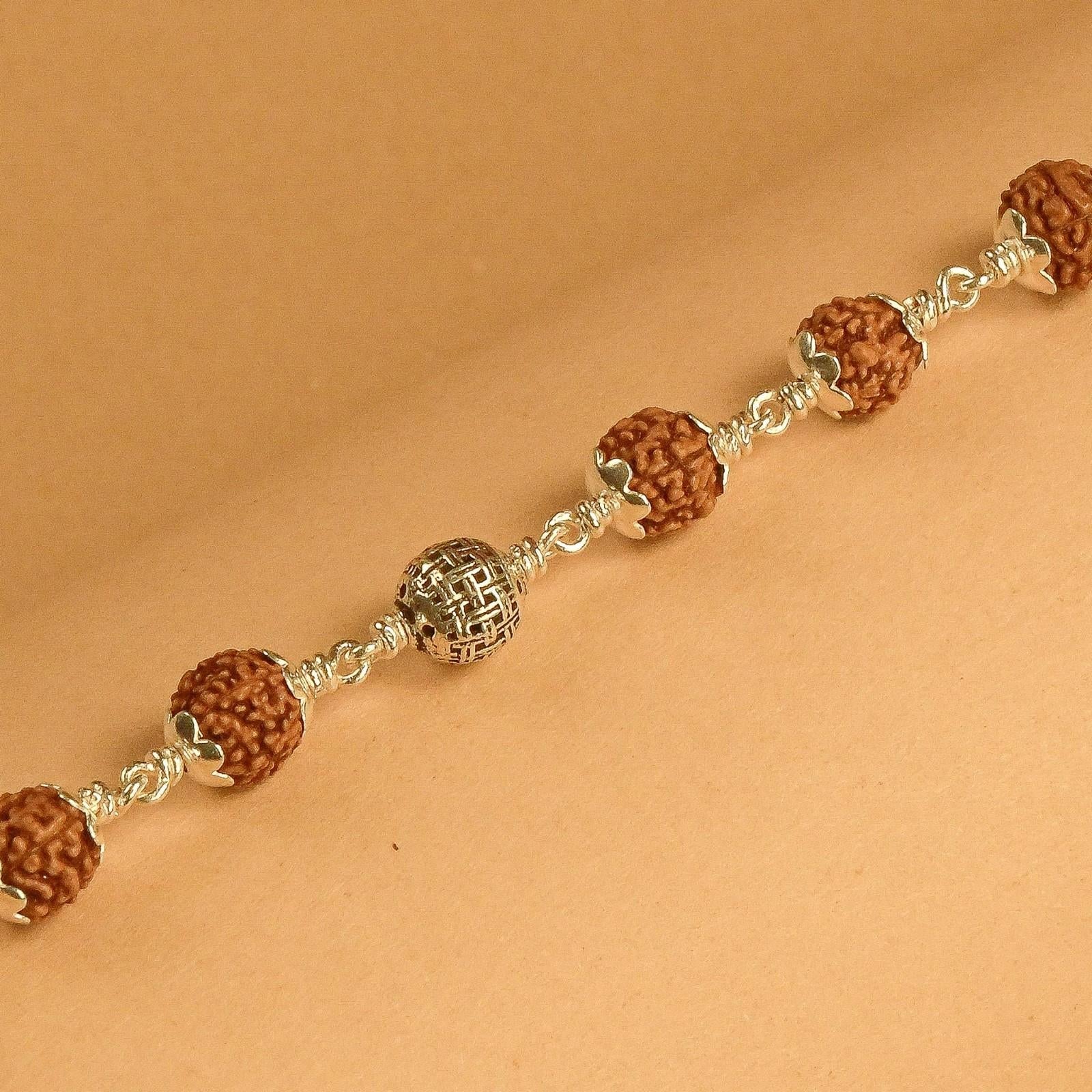 Rudraksha With  Silver Heavy Beads Bracelet