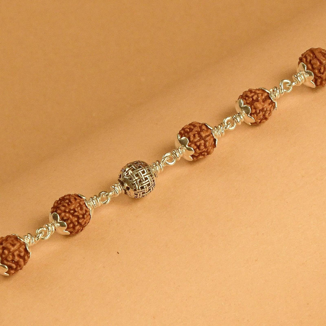 Rudraksha With  Silver Heavy Beads Bracelet