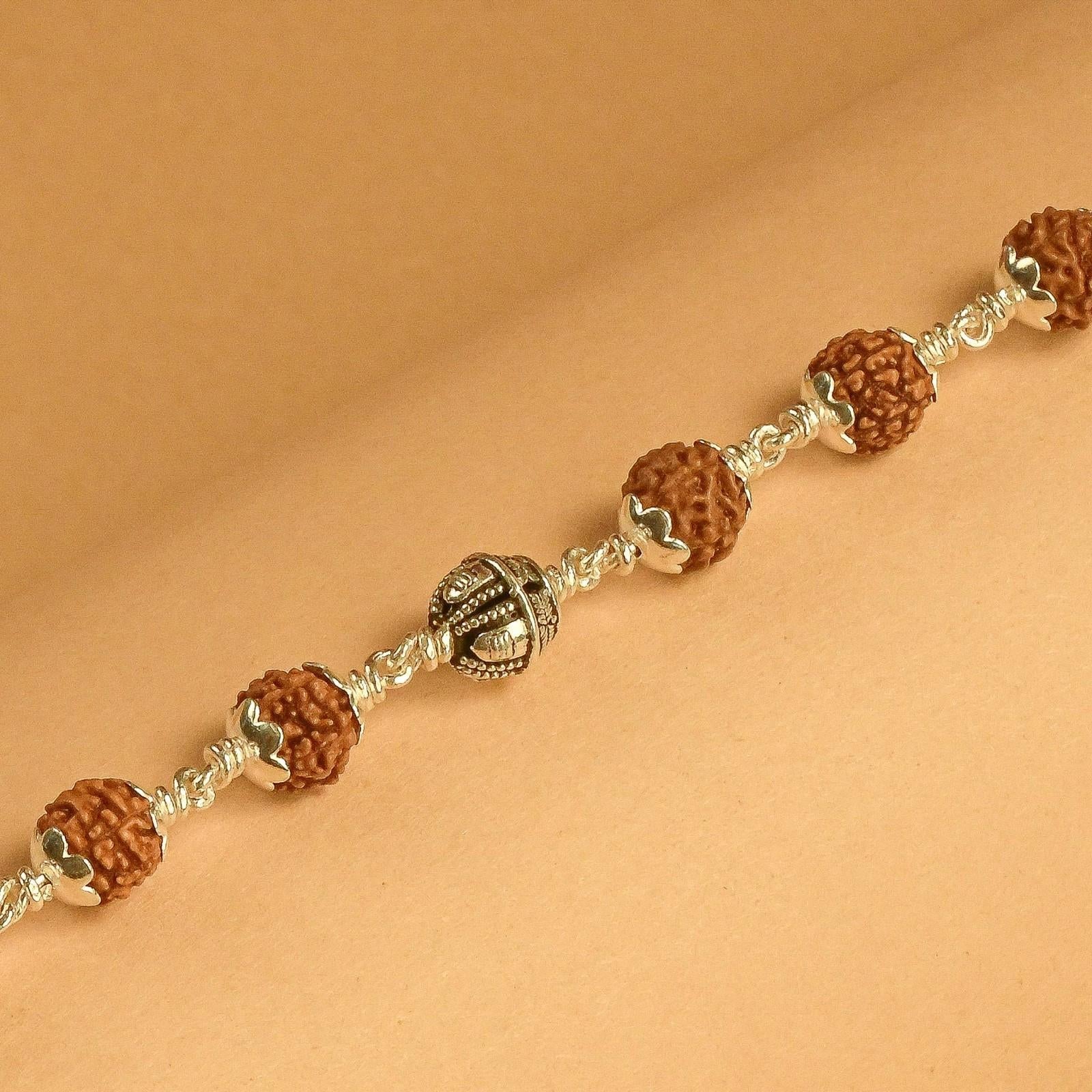 Rudraksha With Silver Shivling Beads Bracelet