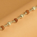 Rudraksha Bracelet with Cylindrical CNC Silver Beads