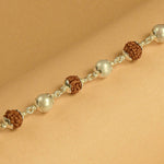 Rudraksha With Moti Beads Silver Bracelet