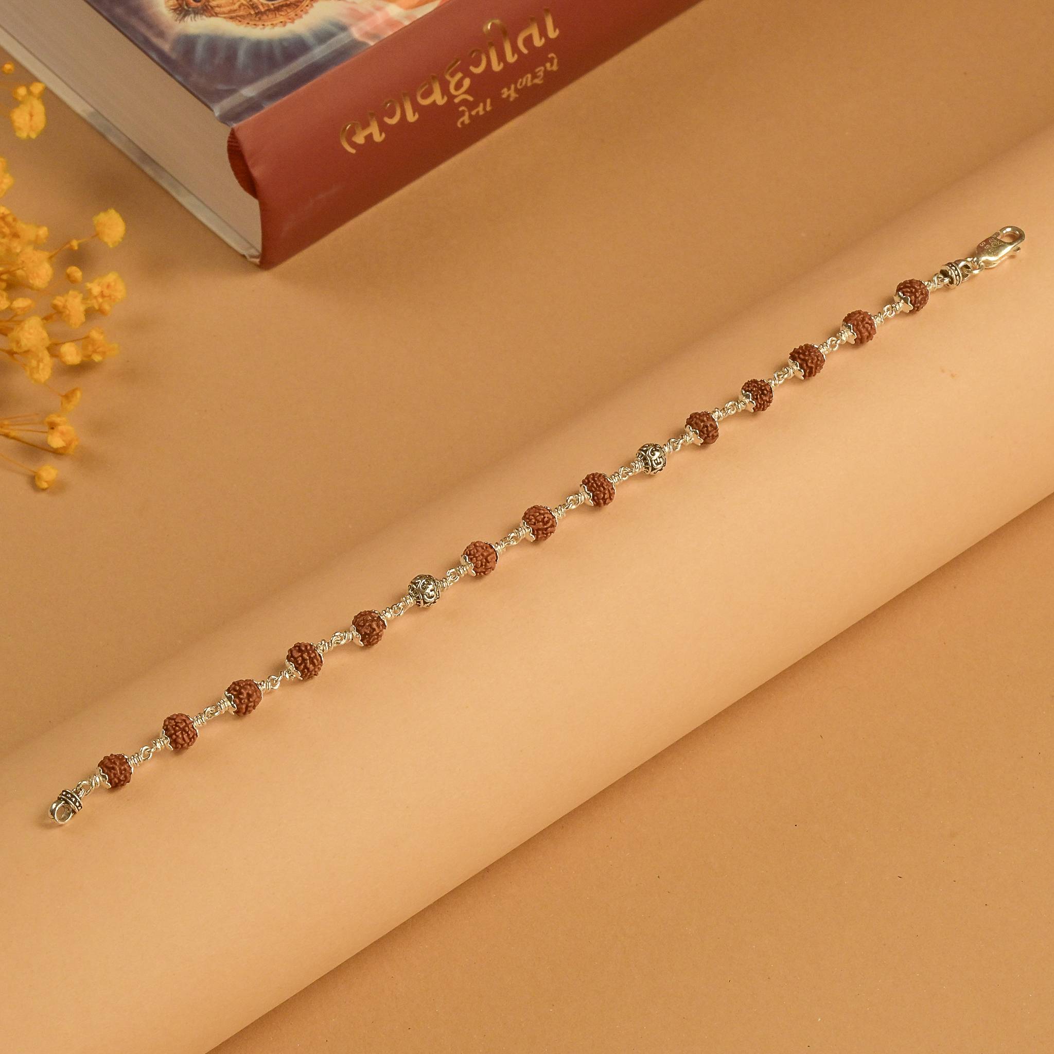 Rudraksha With Silver Om Beads Bracelet