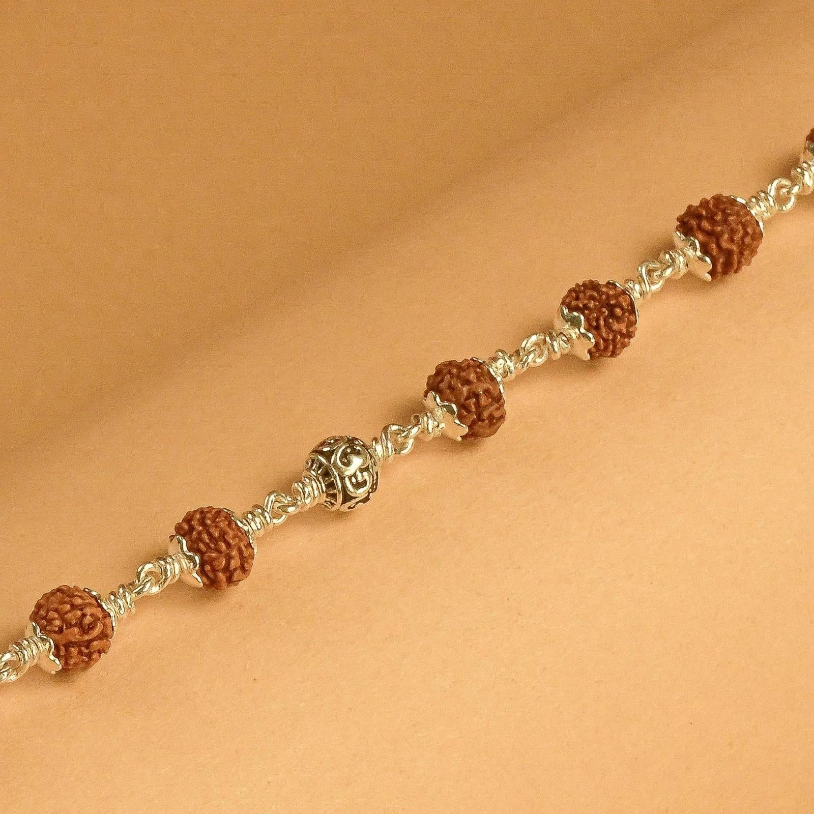 Rudraksha With Silver Om Beads Bracelet