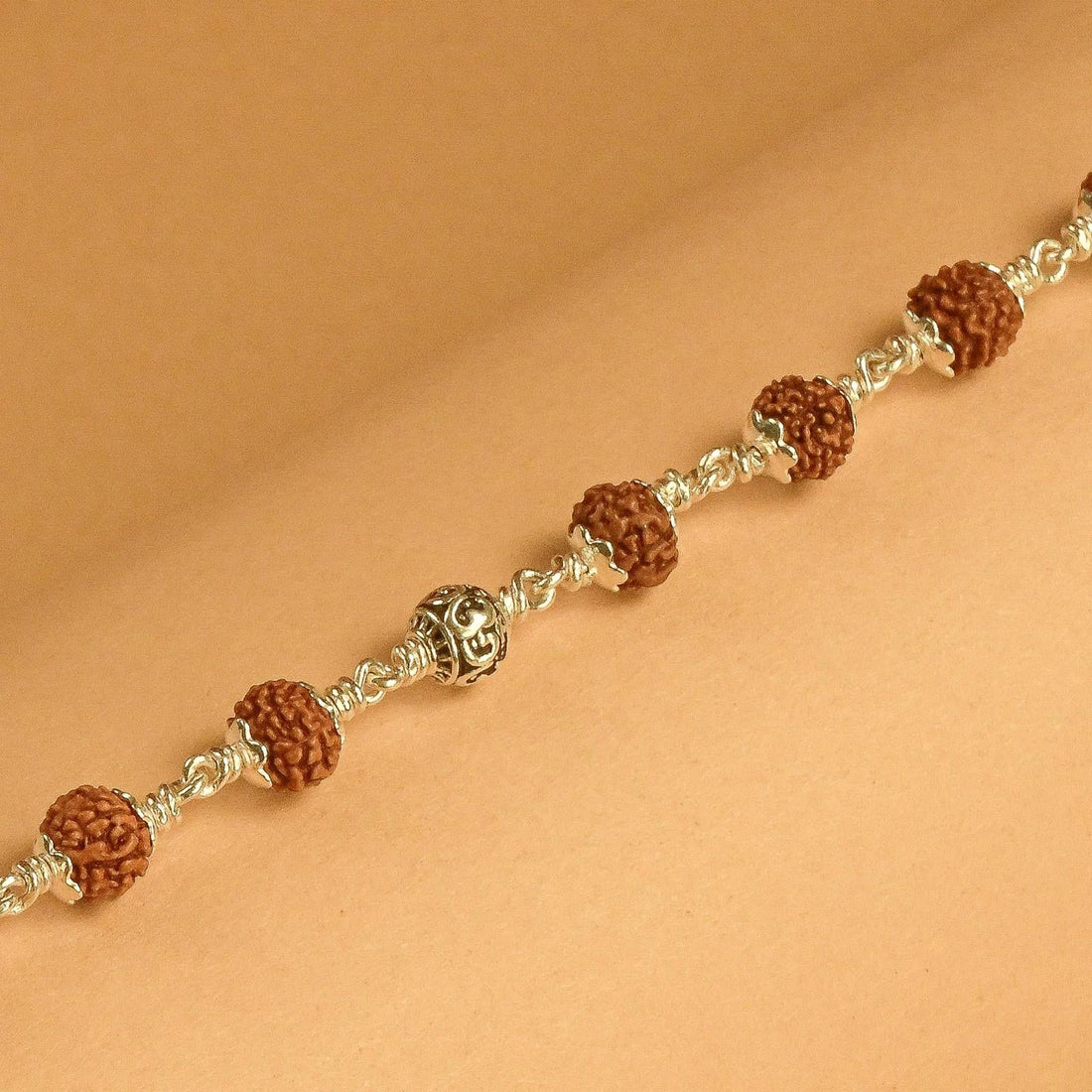 Rudraksha With Silver Om Beads Bracelet